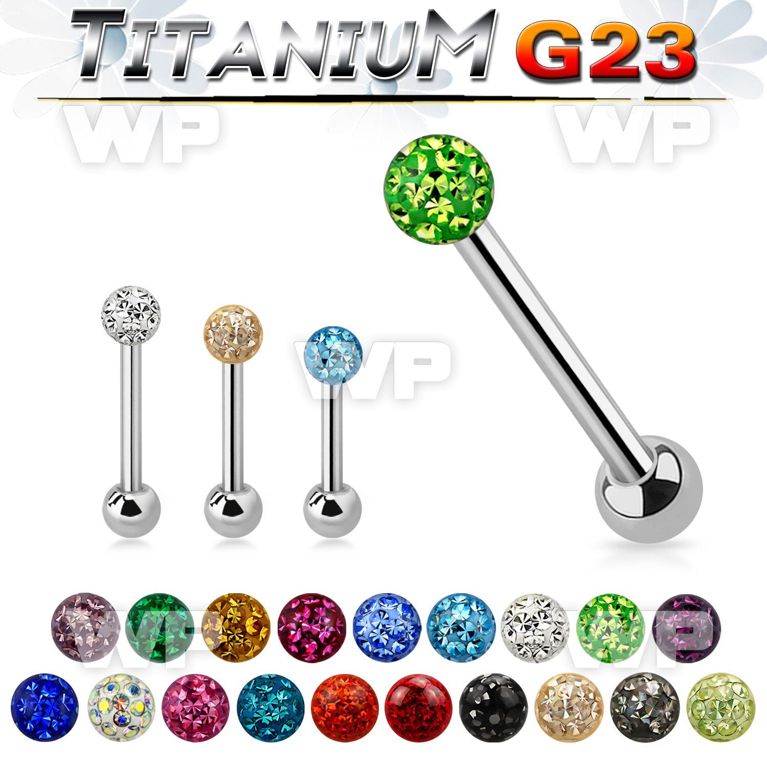 h44das titanium tongue bar 14g crystal ferido ball 5mm ball