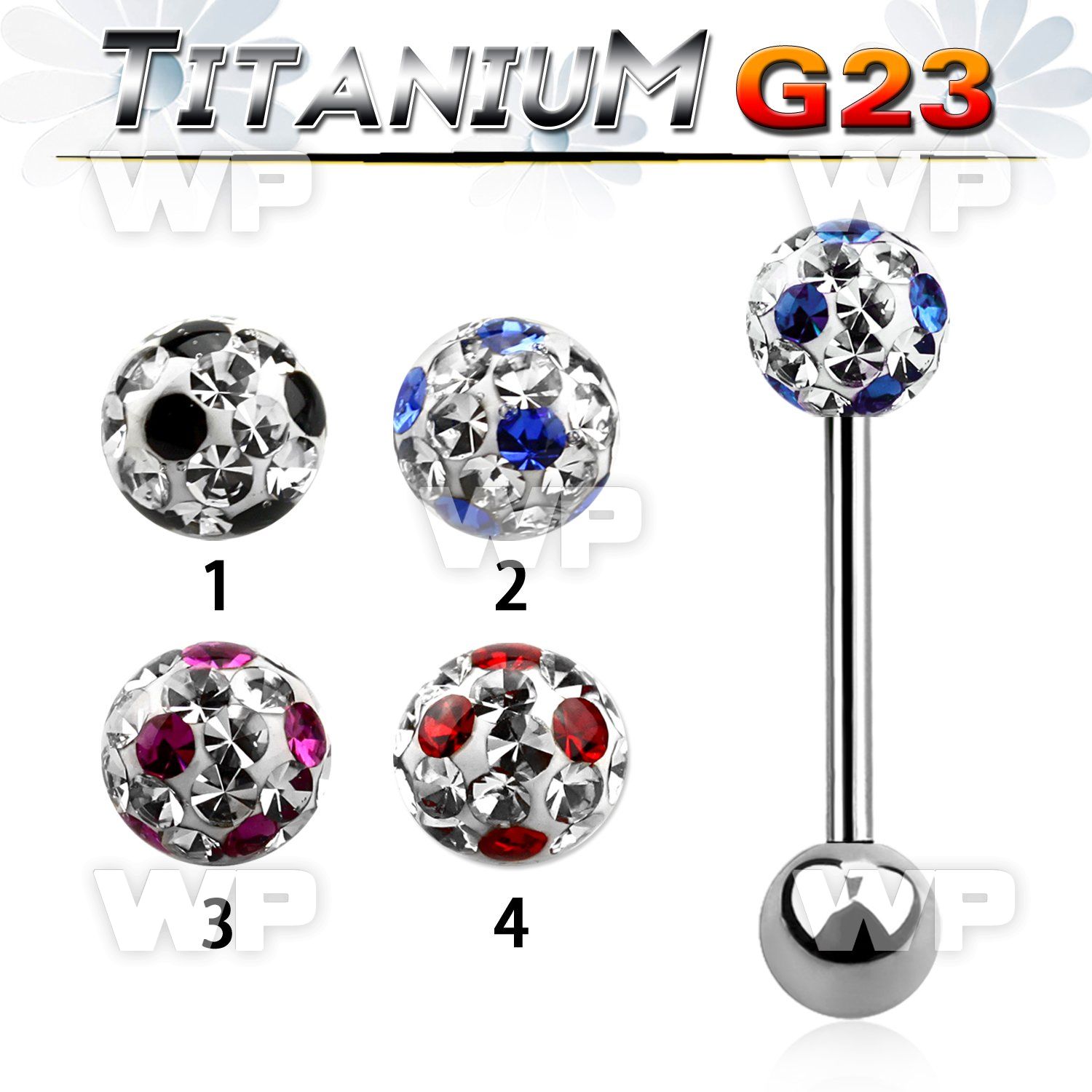 h44day7 g23 titanium tongue bar 1 6mm 6mm ball ferido glue cryst tongue piercing