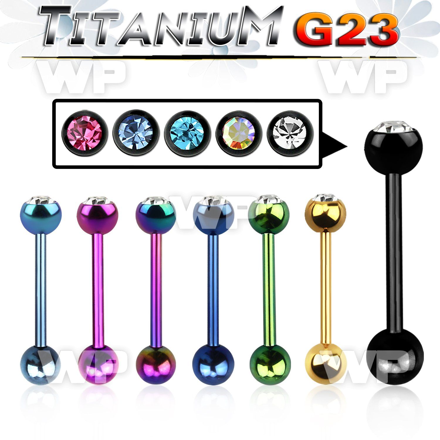 h44r6 g23 titanium tongue bar 1 6mm 6mm bezel jewel ball top tongue piercing