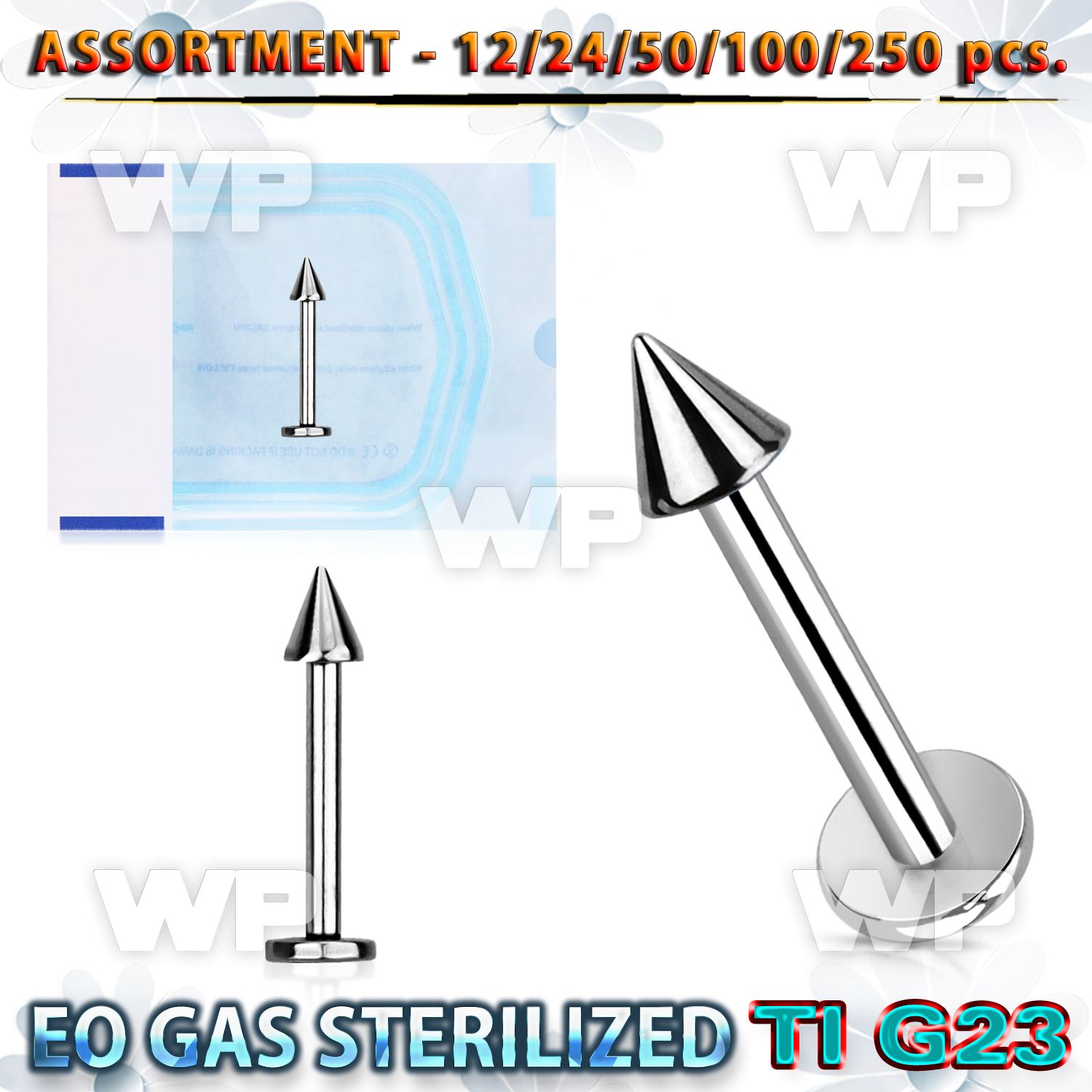 h4b20le g23 titanium labret stud 1 2mm 3mm cone length 1 4 to lower lip piercing