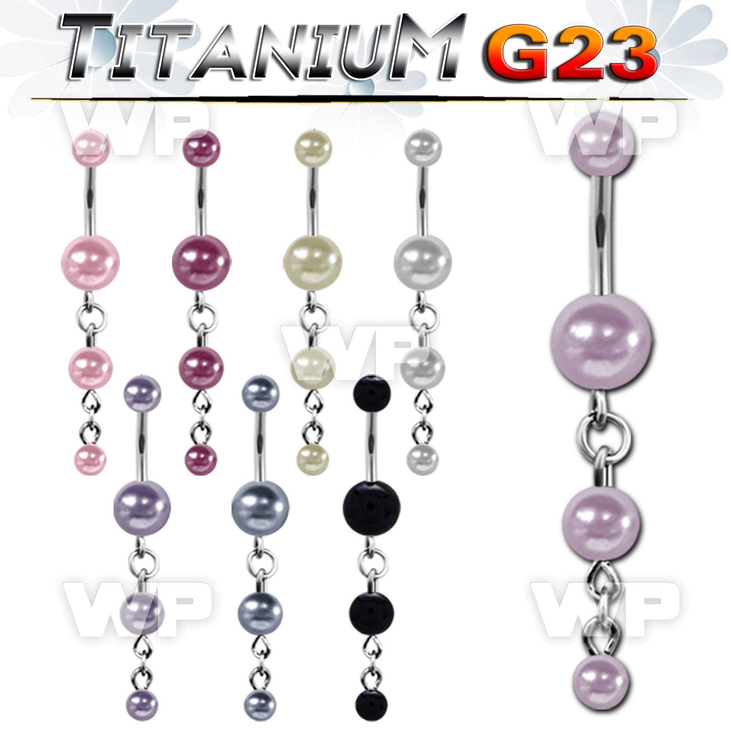 h4u1mak g23 titanium belly ring 5 8mm faux pearl balls double belly piercing