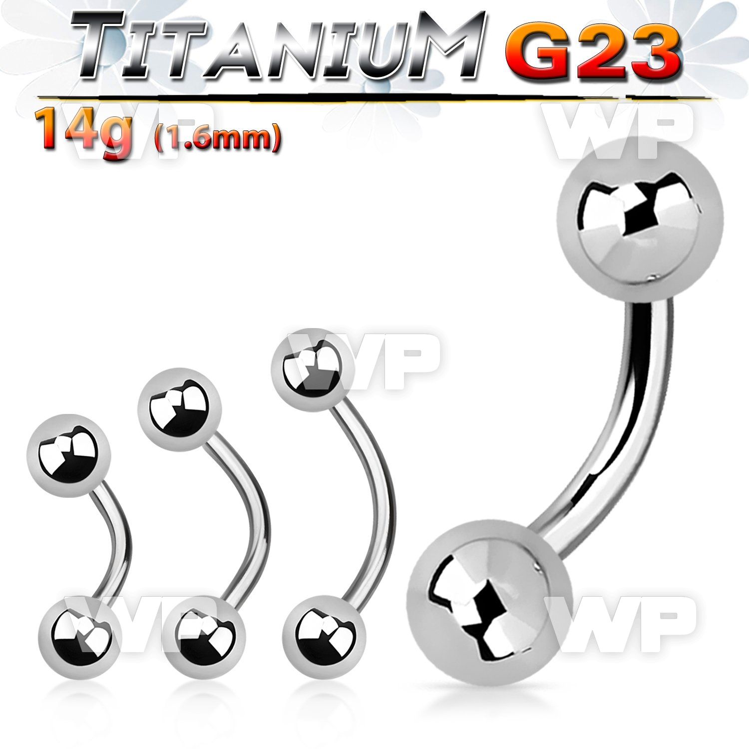 h4u4s titanium navel bananabell 14g two 5mm balls