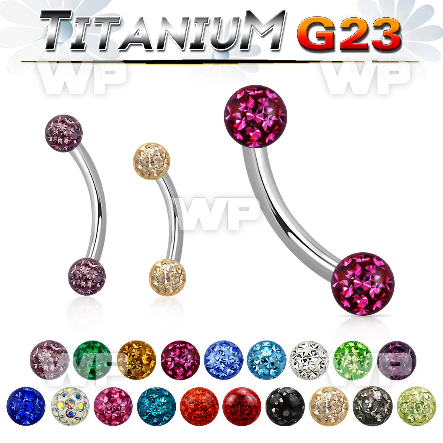 h4udaz titanium brow bananabell 3mm multi crystal balls