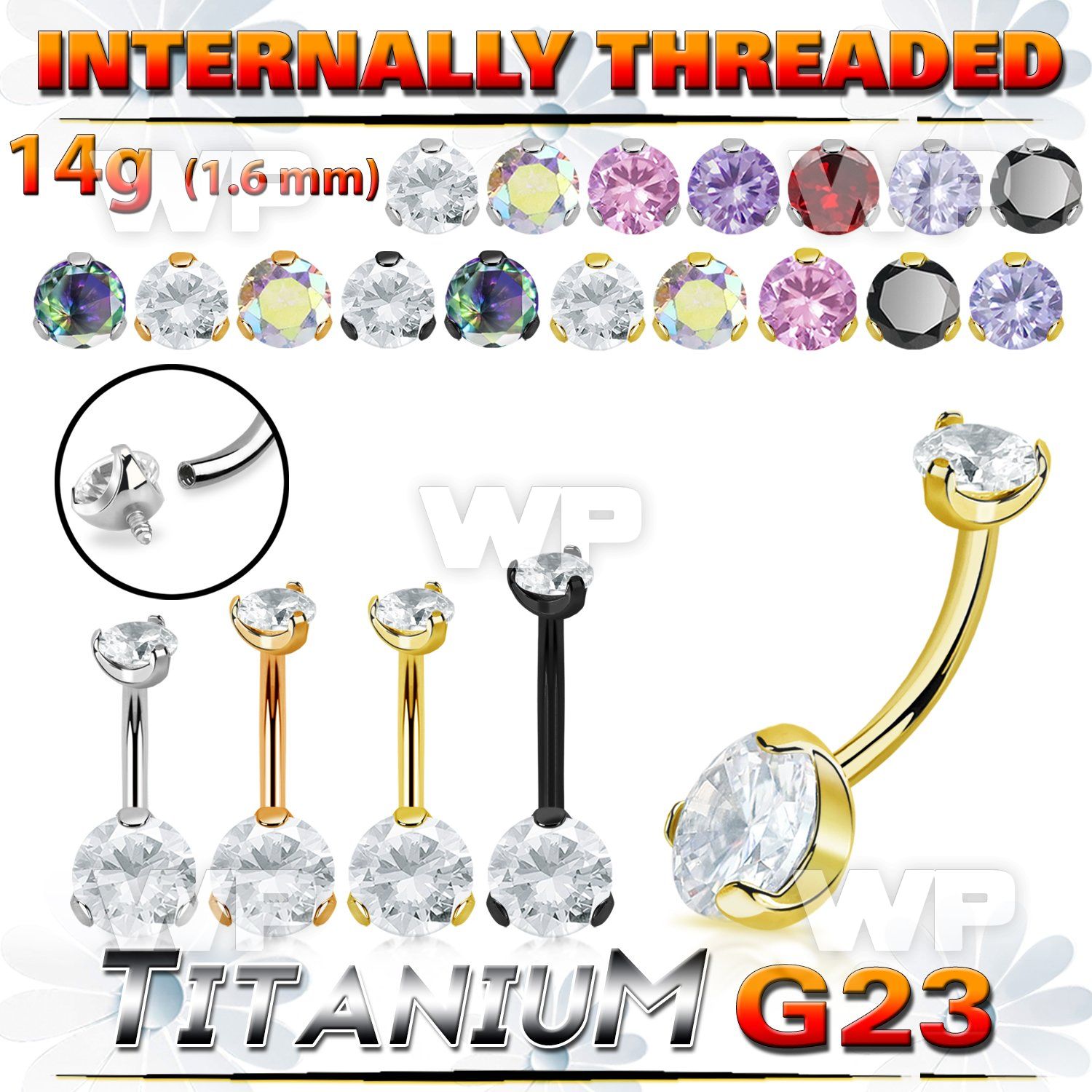 h4ug3x0 titanium bananabell 14g clear cz internal