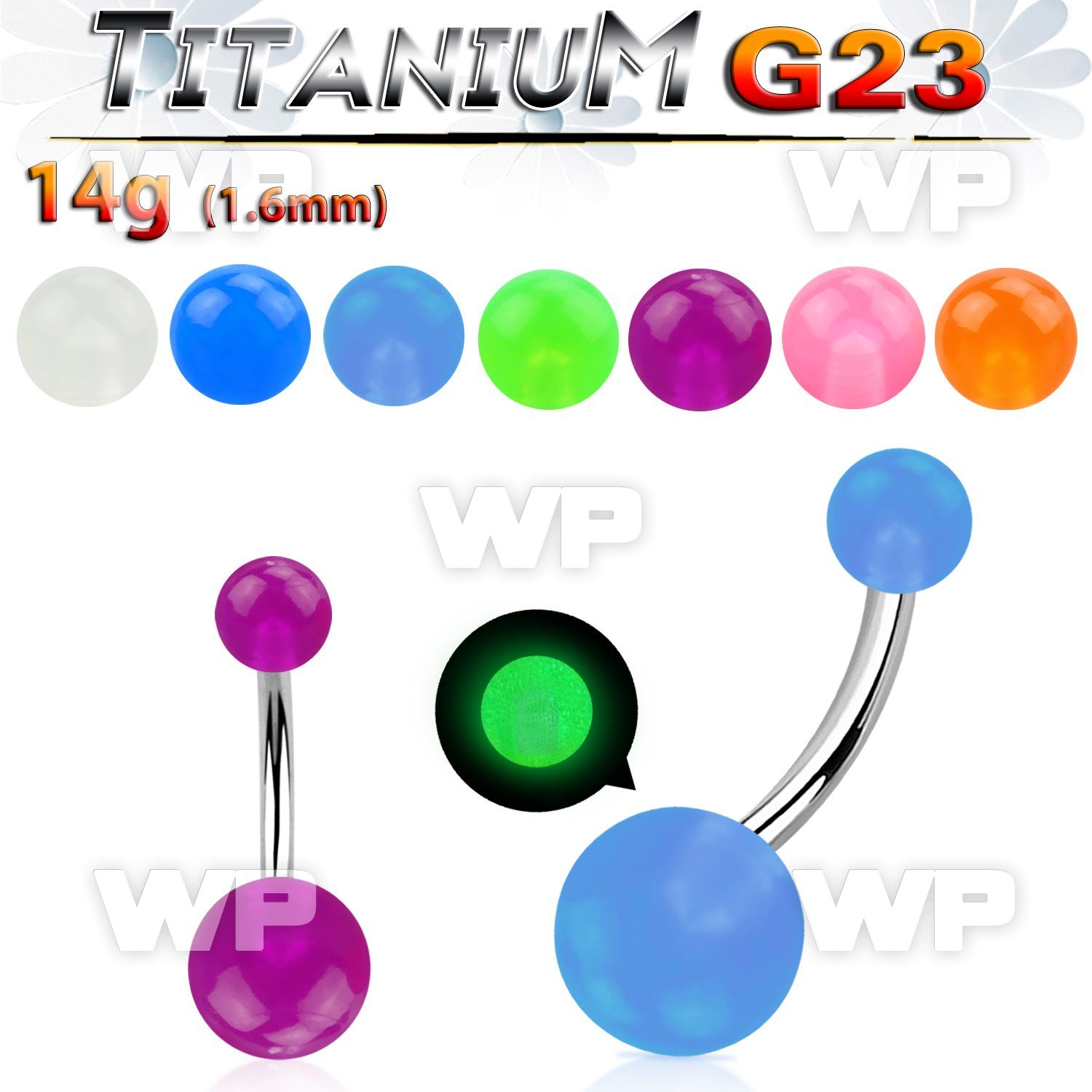 h4uib g23 titanium belly ring 5 8mm glow in the dark acrylic belly piercing