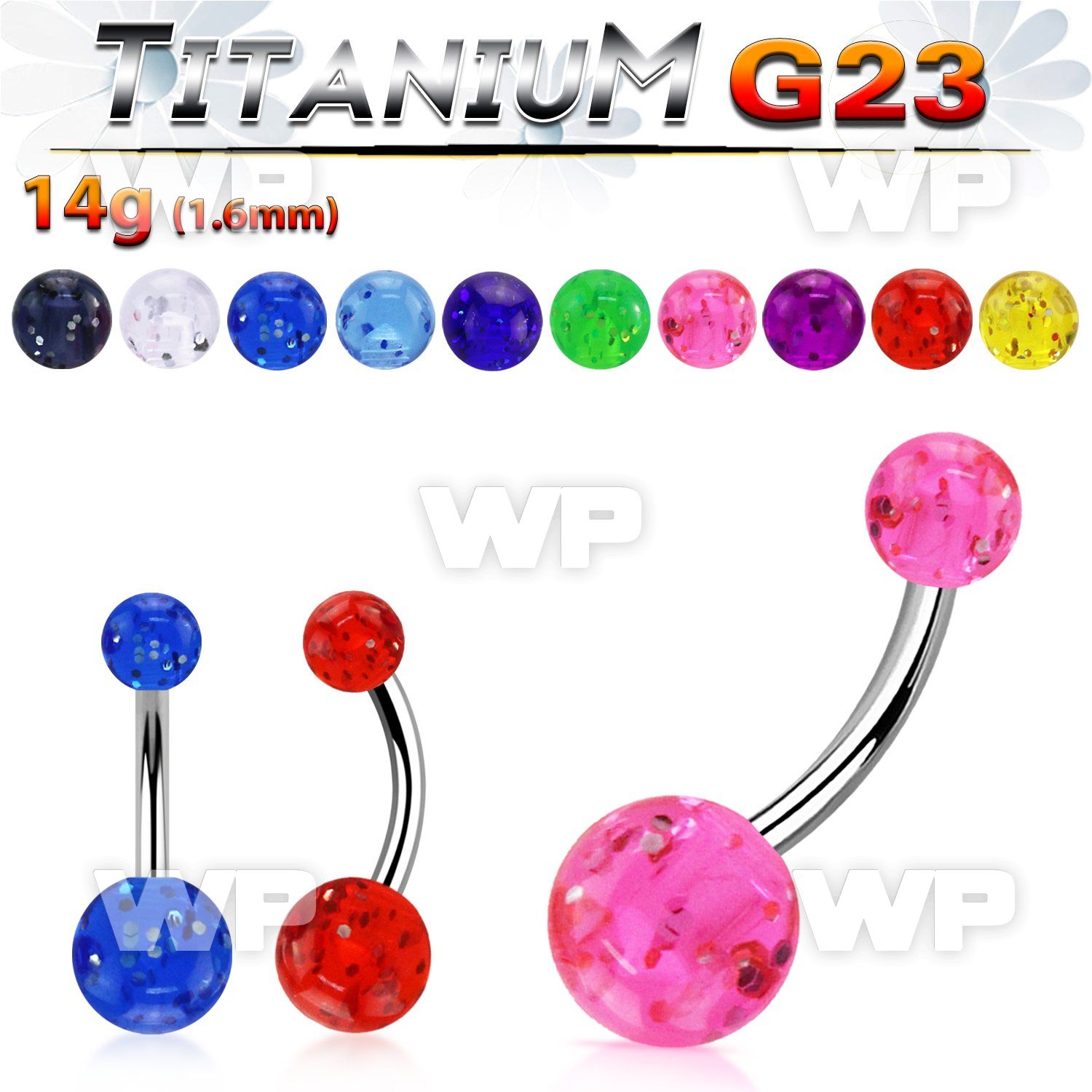 h4uir g23 titanium belly ring 5 8mm acrylic glitter ball belly piercing