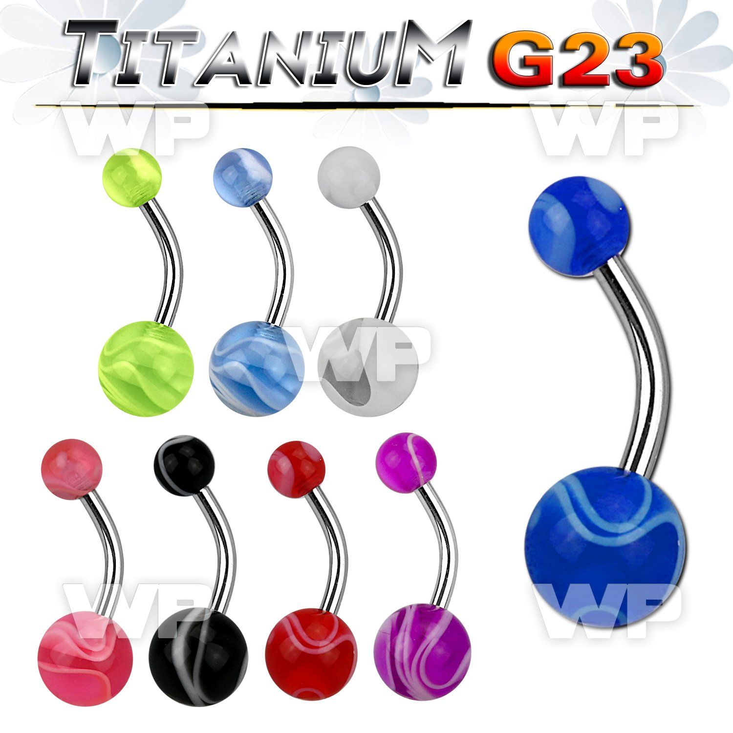 h4uj4 g23 titanium belly ring 5 8mm acrylic marble ball belly piercing