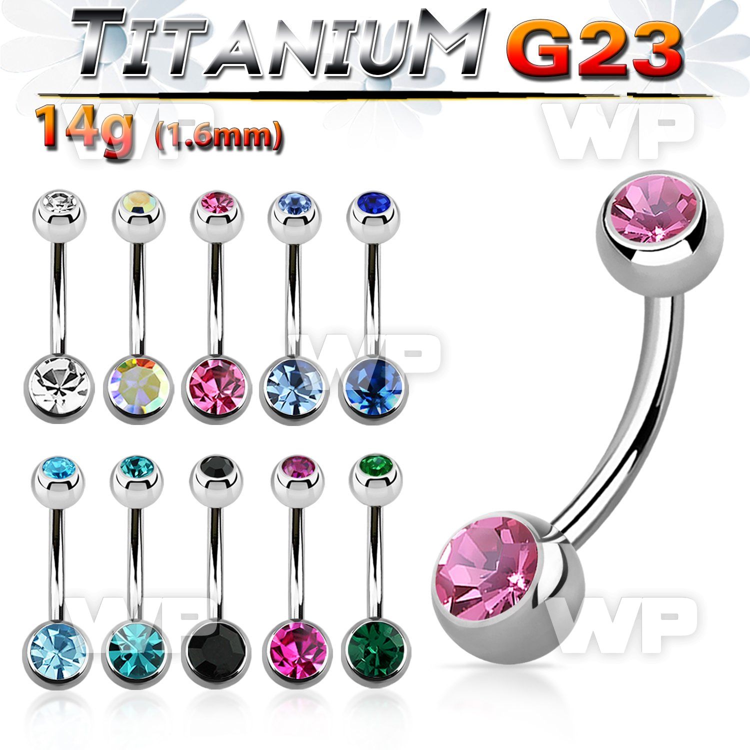 h4uk63 titanium navel bananabell bezel setting jeweled balls