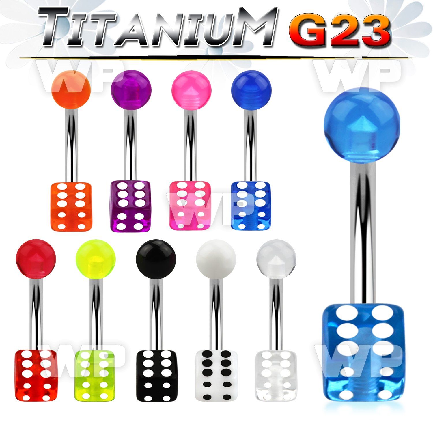 h4uq1 g23 titanium belly ring 5mm uv acrylic dice belly piercing