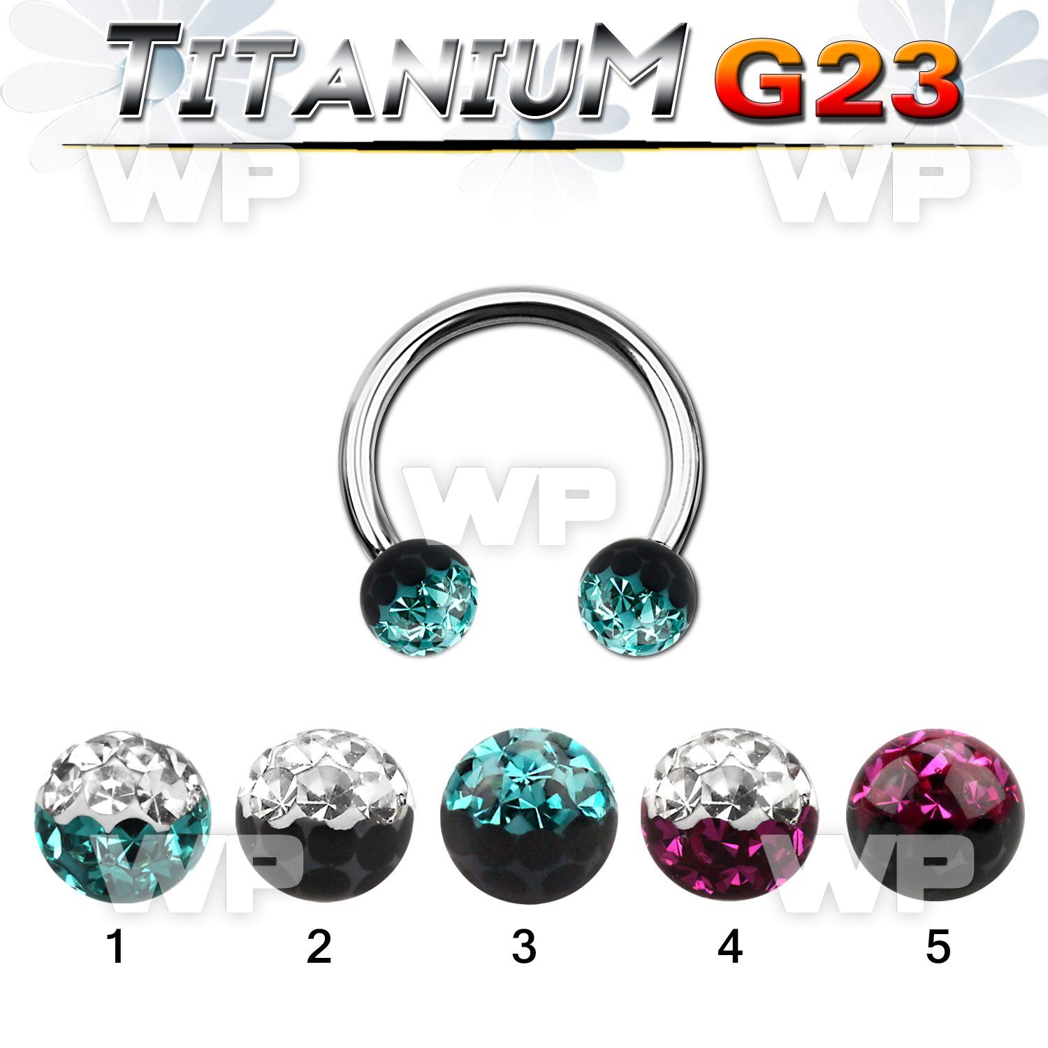 h64dasw g23 titanium cbr horseshoe 1 6mm 5mm multi crystal balls belly piercing
