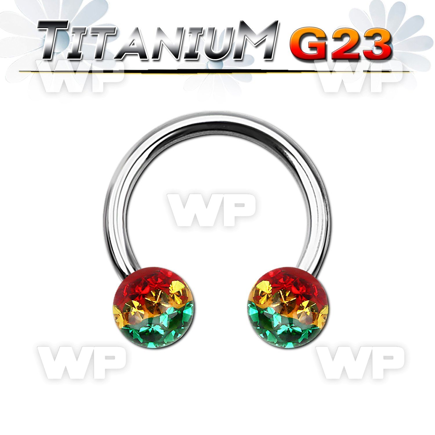 h64daya g23 titanium cbr horseshoe 1 6mm 6mm multi crystal ball belly piercing
