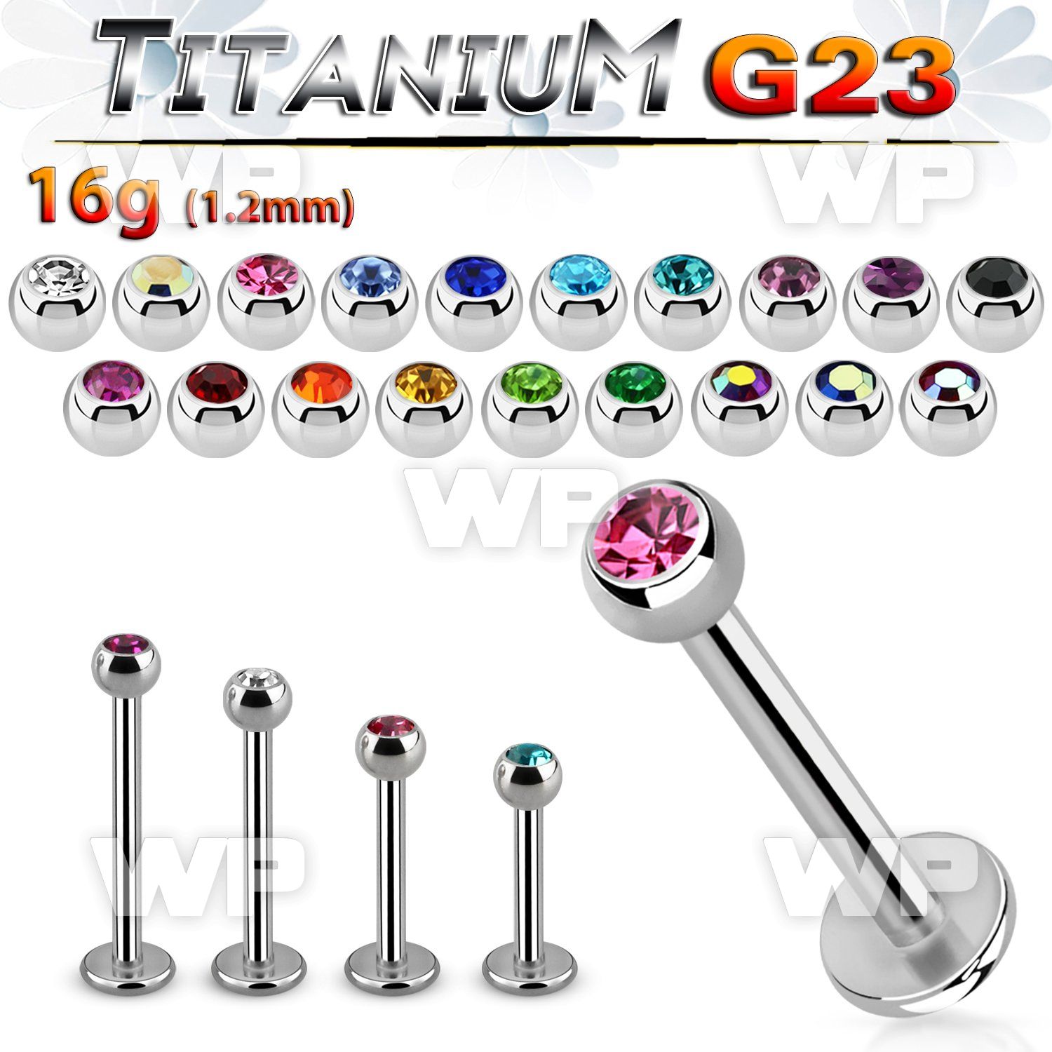 hb46z g23 titanium labret stud 1 2mm 3mm press fit jewel ball lower lip piercing