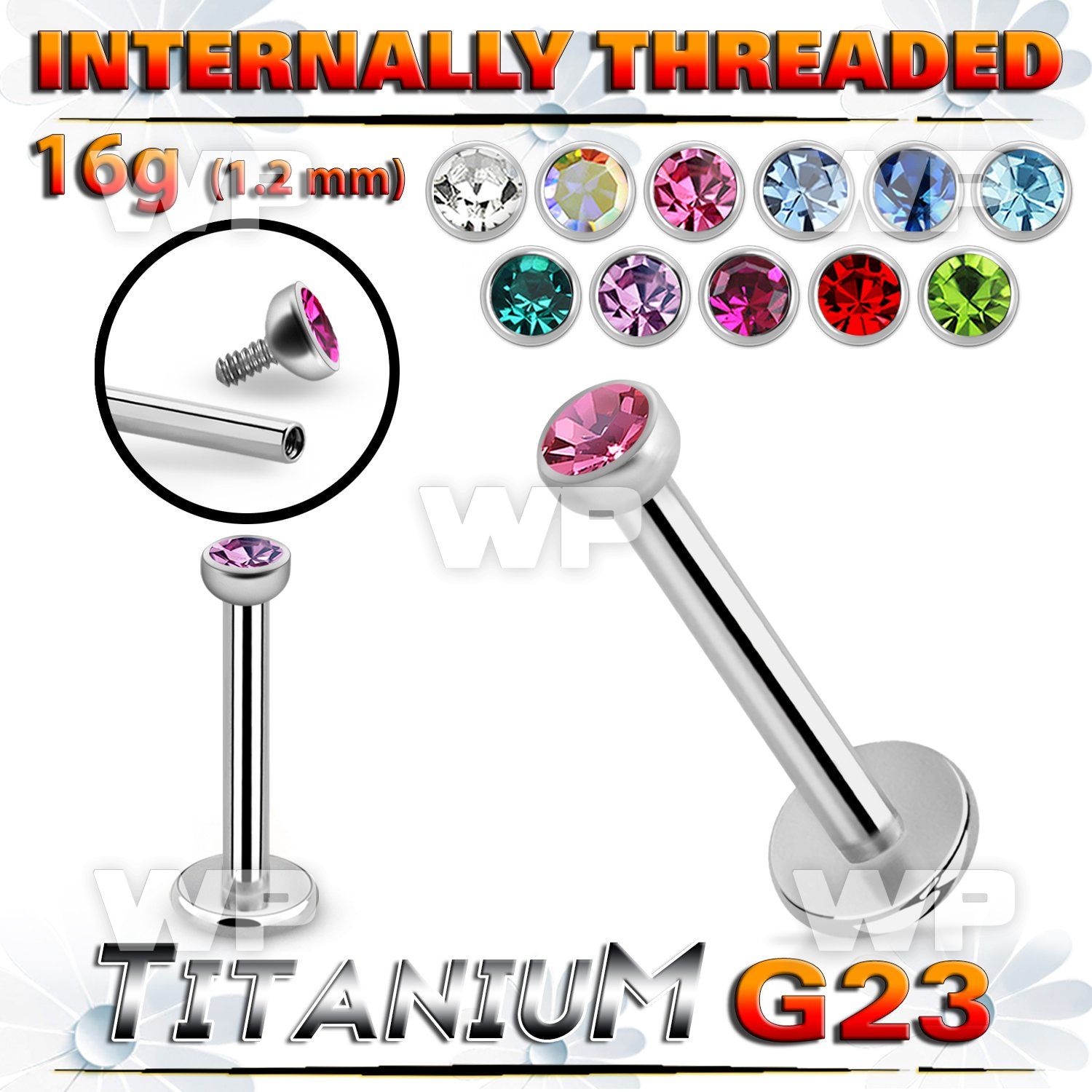hb4863 titanium g23 labret stud flat head press fit crystal