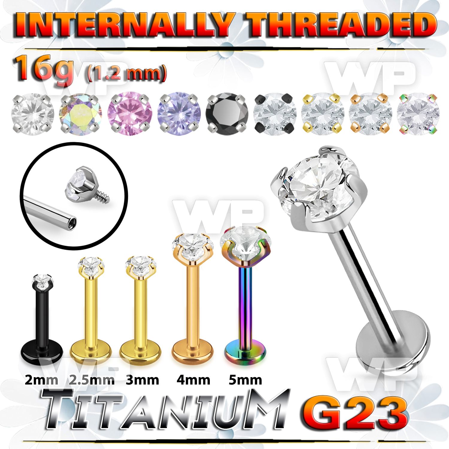 hb48uek titanium internal threaded labret 3 5 color cz