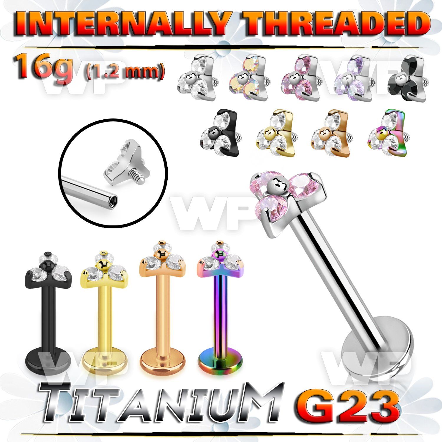 hb48uez3 titanium labret stud 16g triangle color cz internal