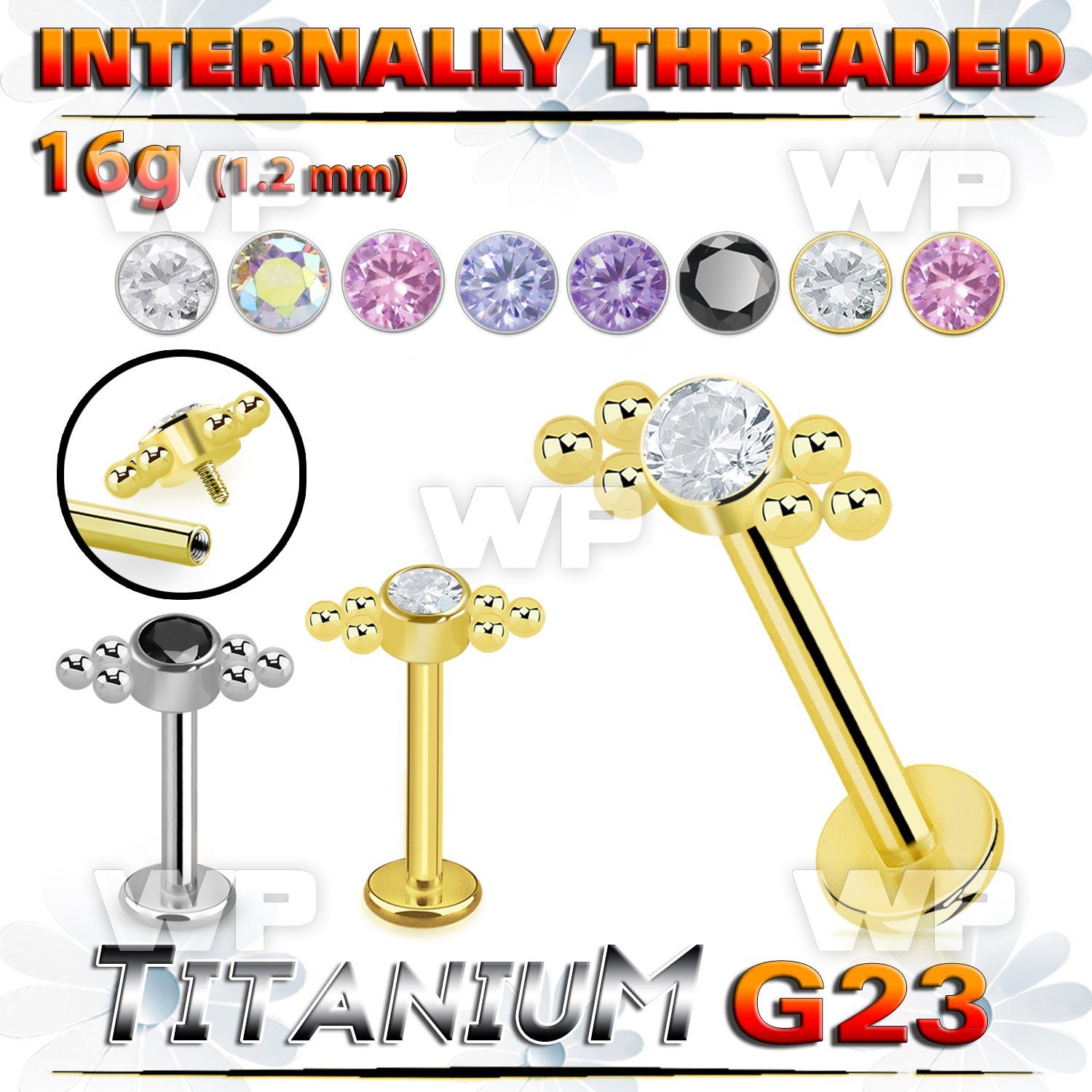 hb48uke titanium labret six balls cluster bezel cz internal