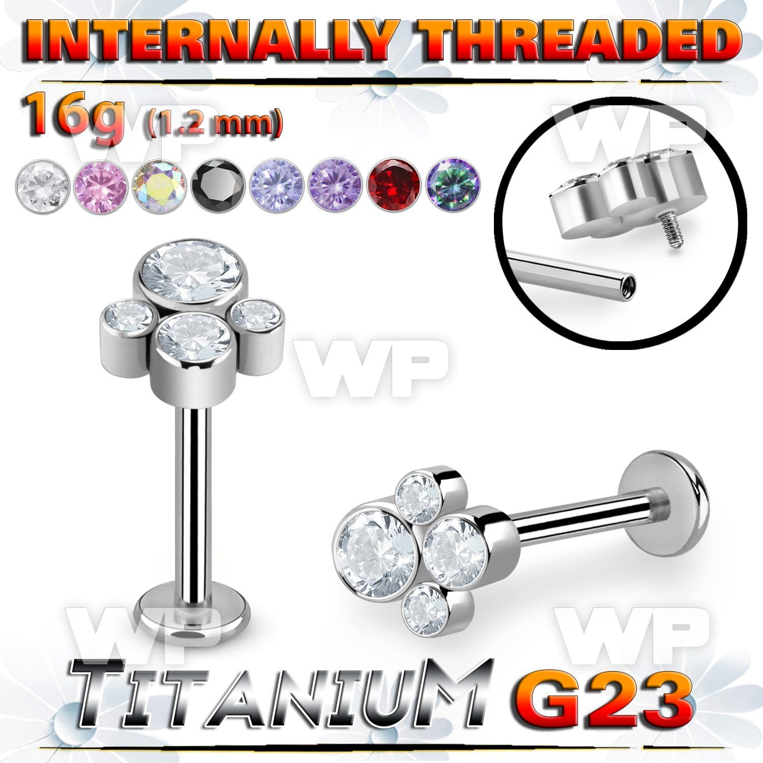 hb48ukk titanium labret stud four bezel cz cluster internal