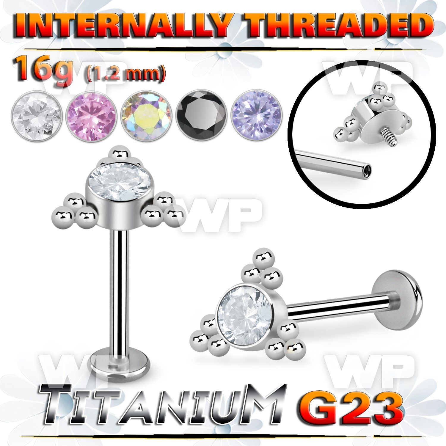 hb48ul titanium internal threaded labret round cz