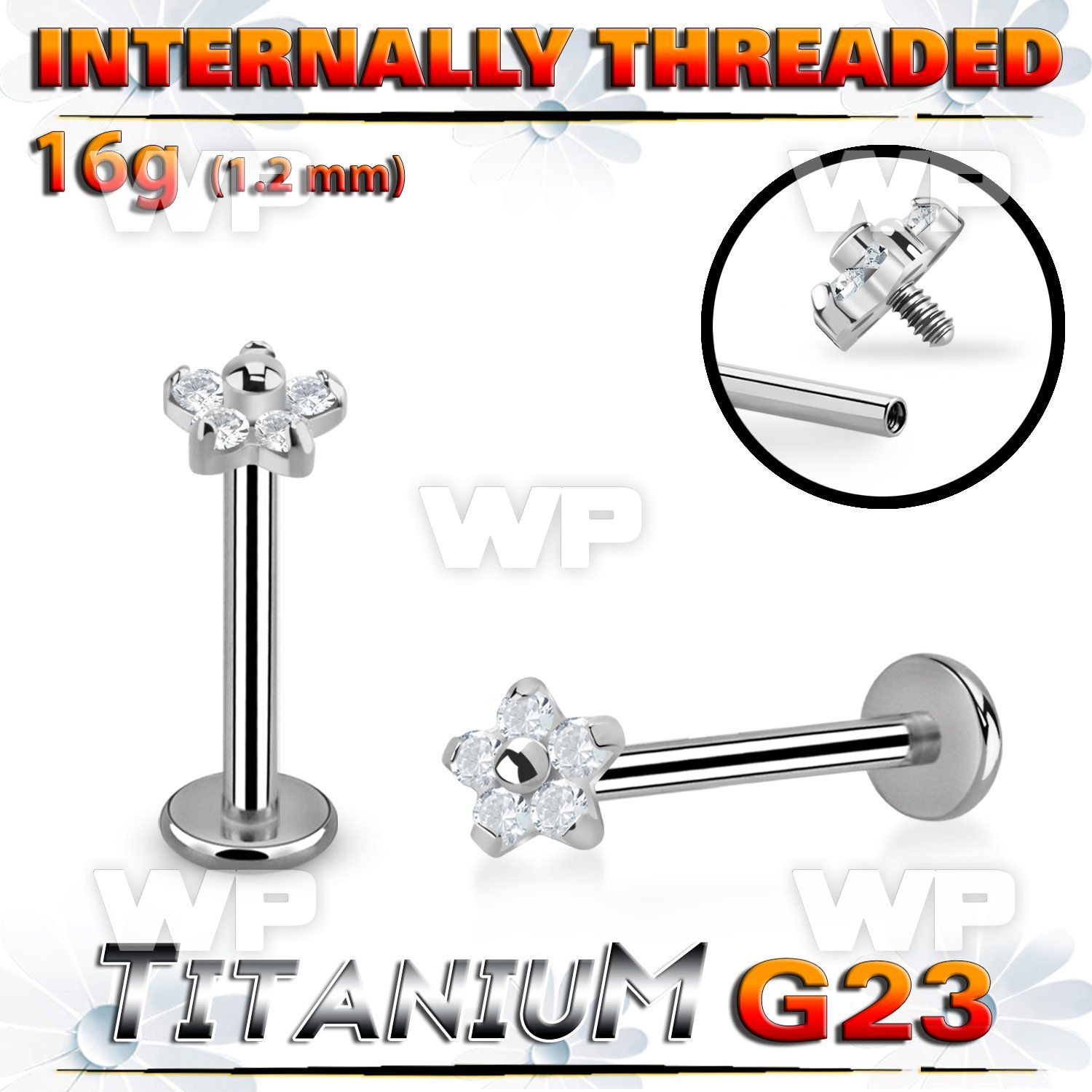 hb48us0 titanium labret stud 16g flower top five cz internal