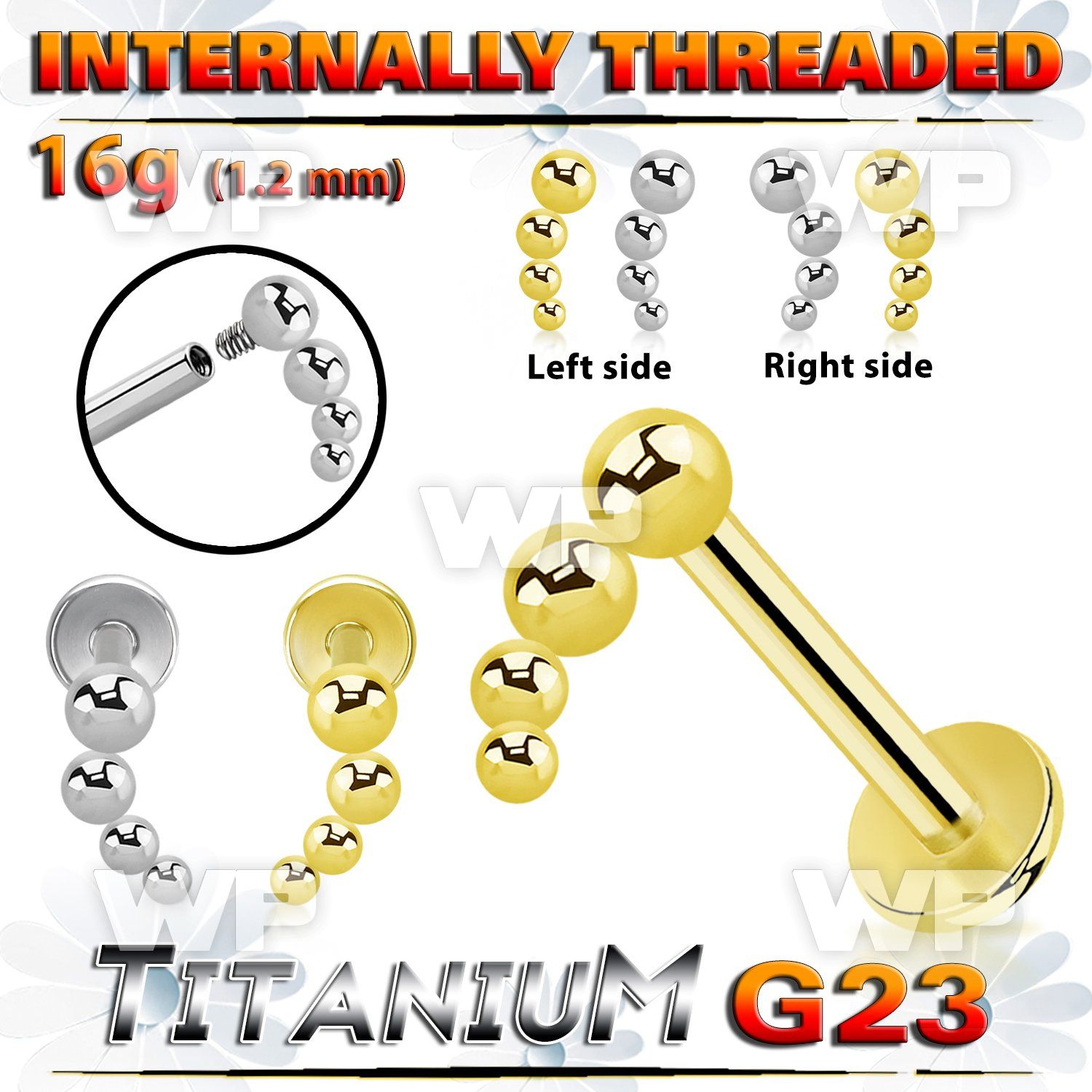 hb48use titanium labret stud four balls curved top internal