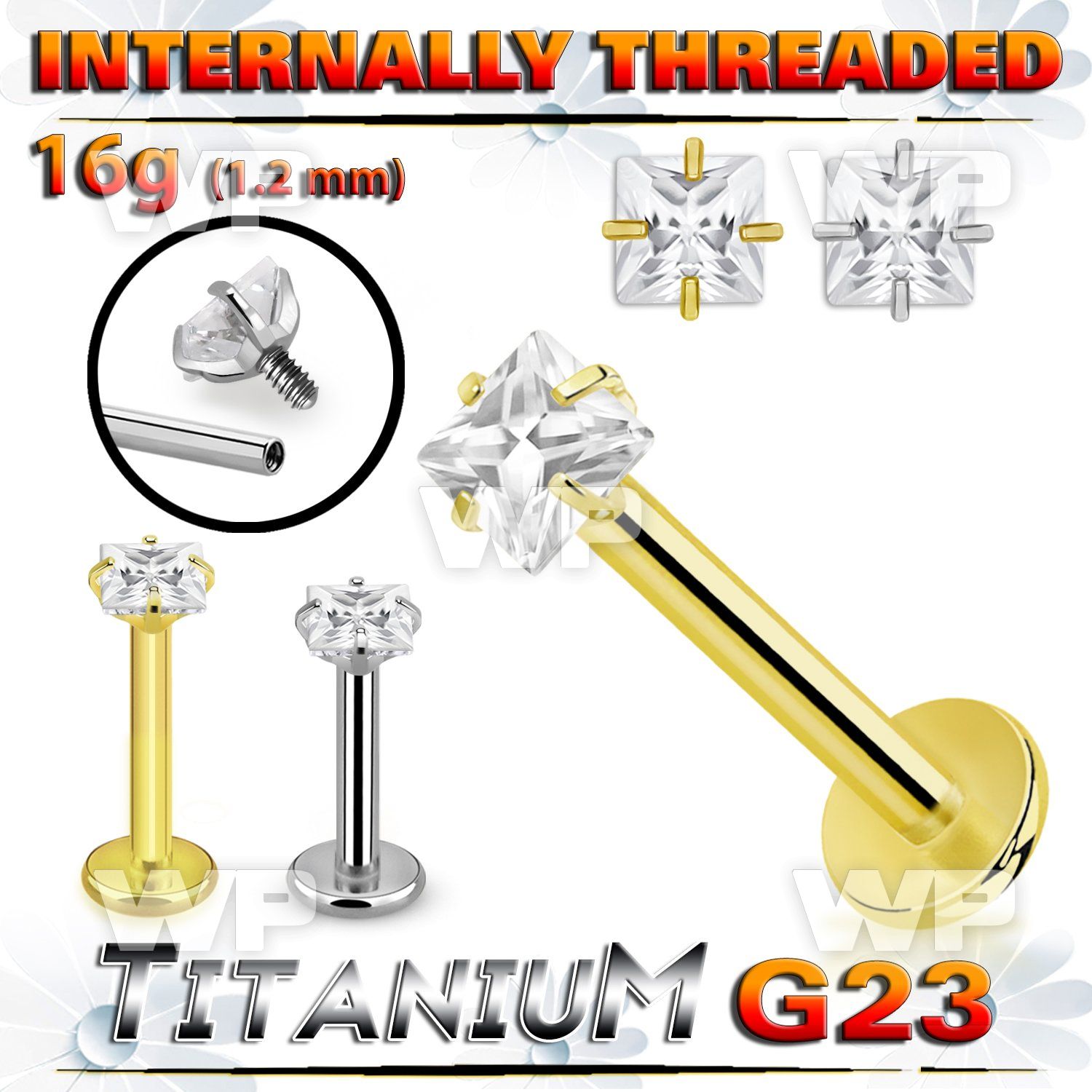 hb48usy titanium labret stud 16g square cz claw set internal