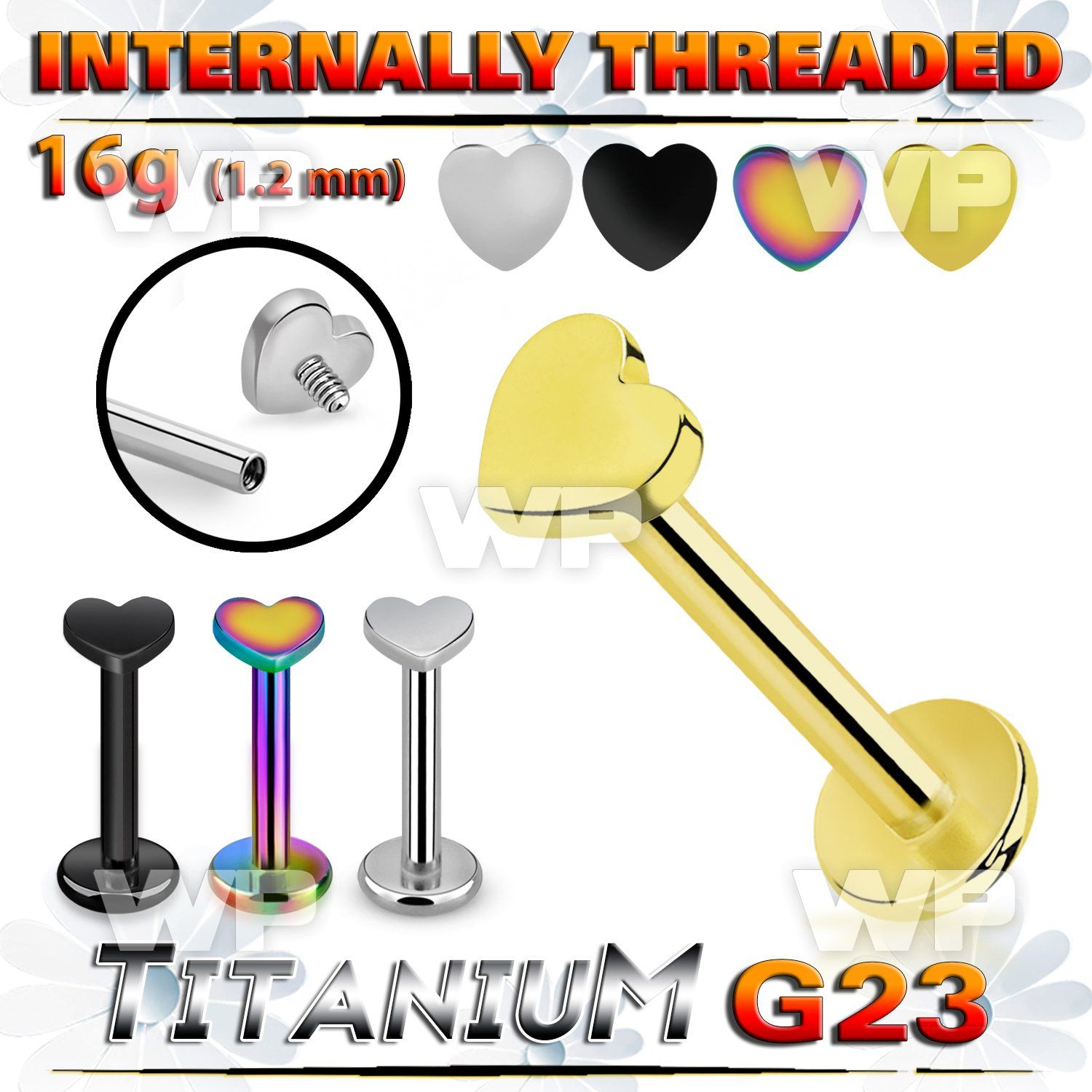 hb48uz titanium internal threaded labret 3mm heart