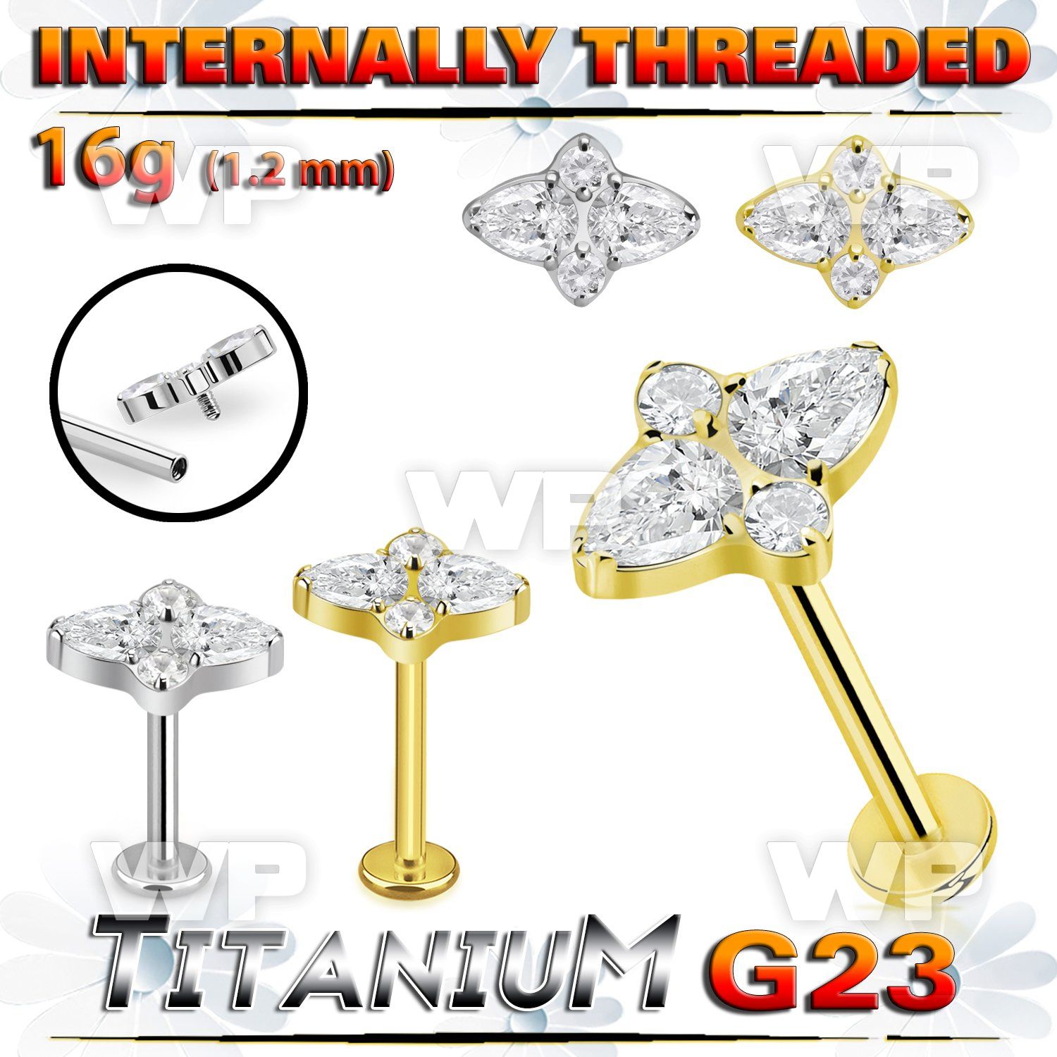 hb48uze titanium labret stud 16g tear and cz internal