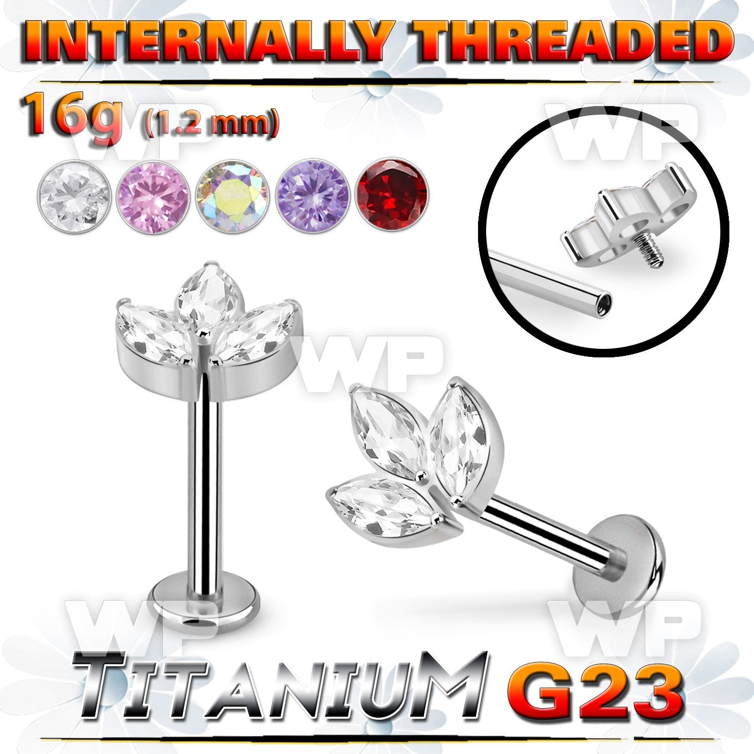 hb48uzp titanium labret stud leaf top marquise cz internal