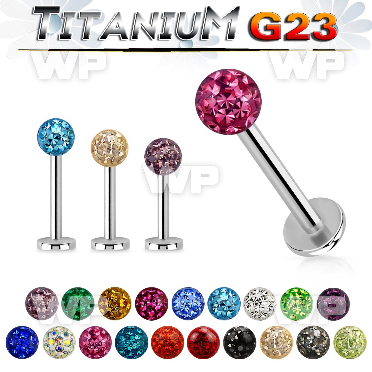 hb4da03 g23 titanium labret 1 2mm 4mm clear epoxy covered multi lower lip piercing