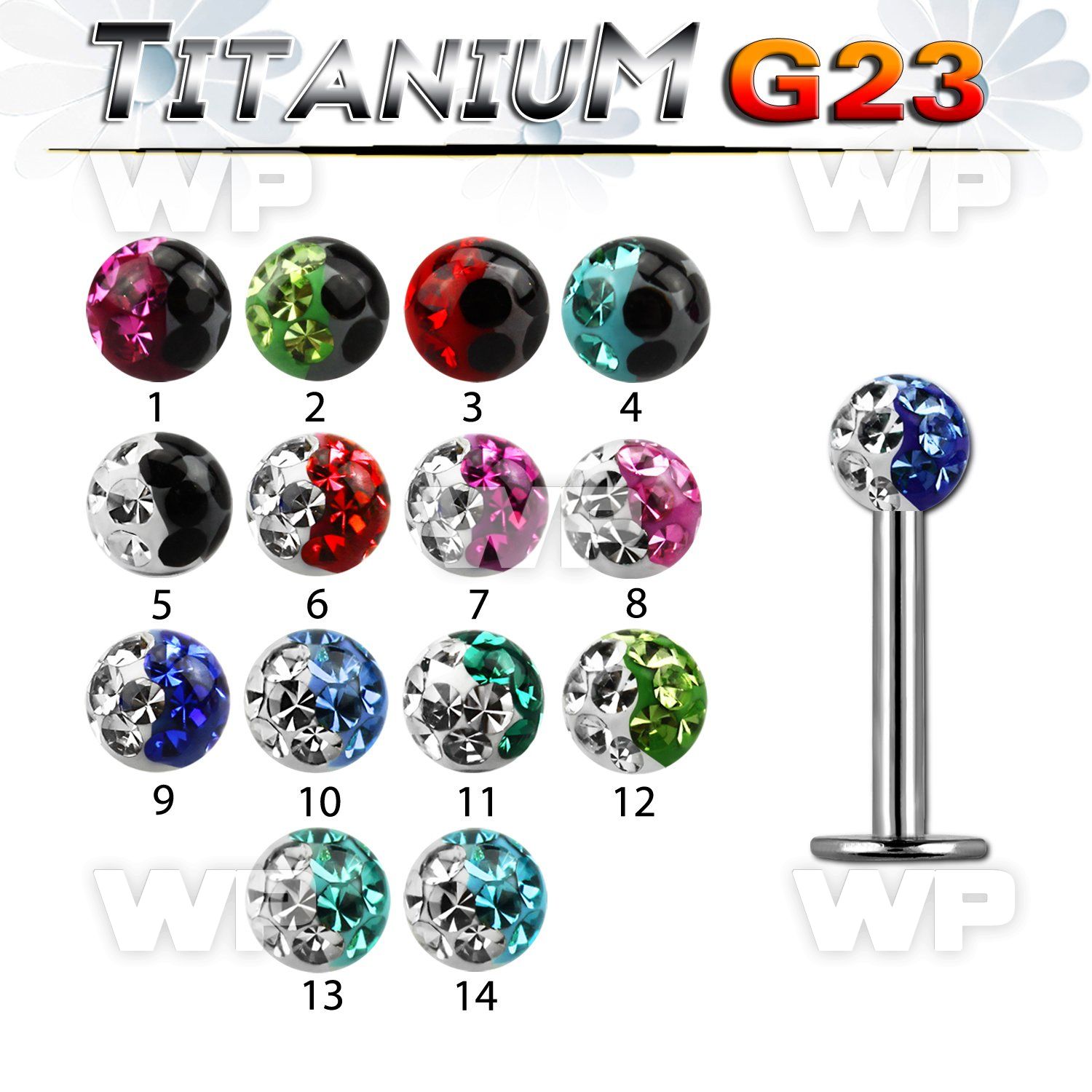 hb4dazw g23 titanium labret stud 1 2mm 3mm ferido glued multi cr lower lip piercing