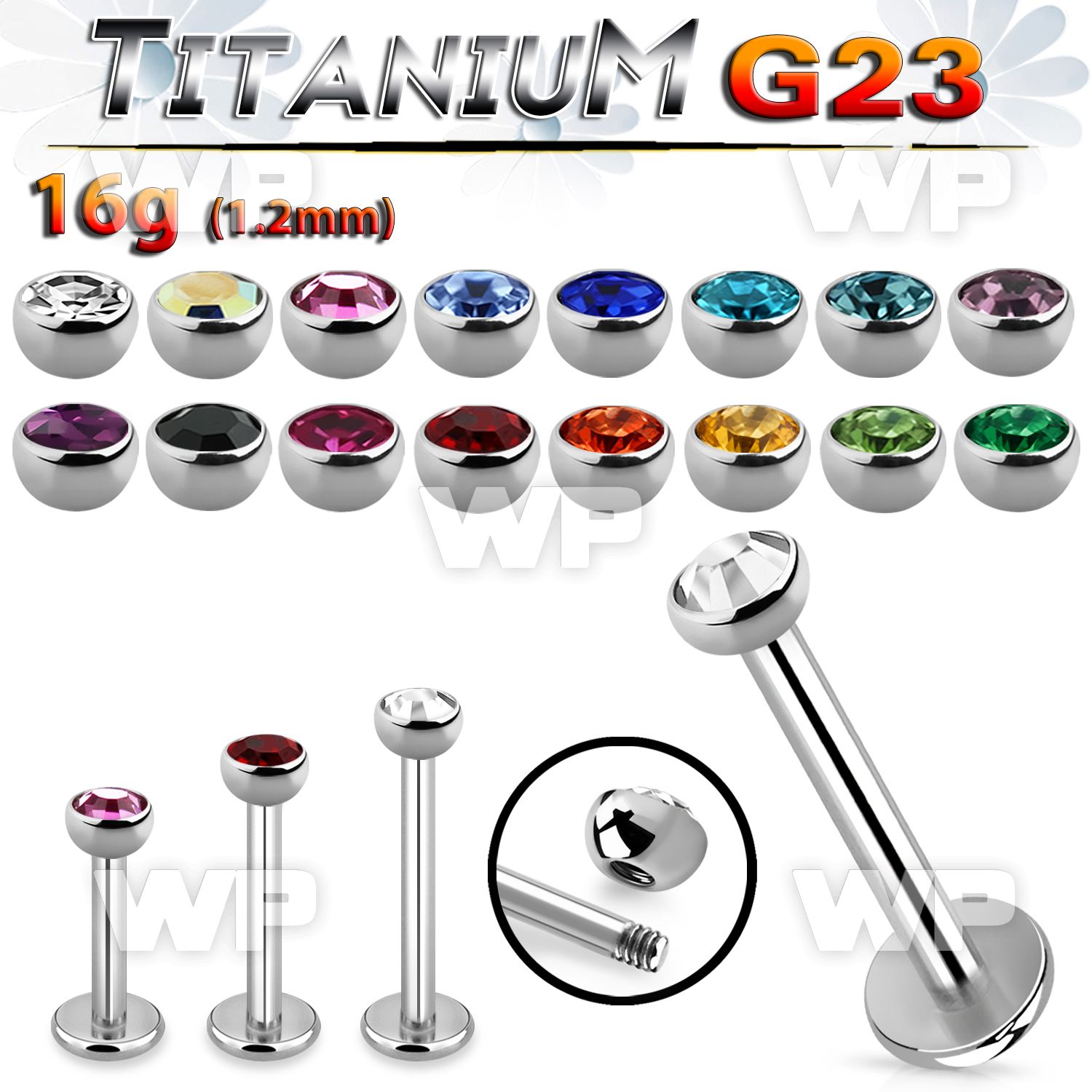 hb4xc4z titanium labret stud 16g half jeweled ball
