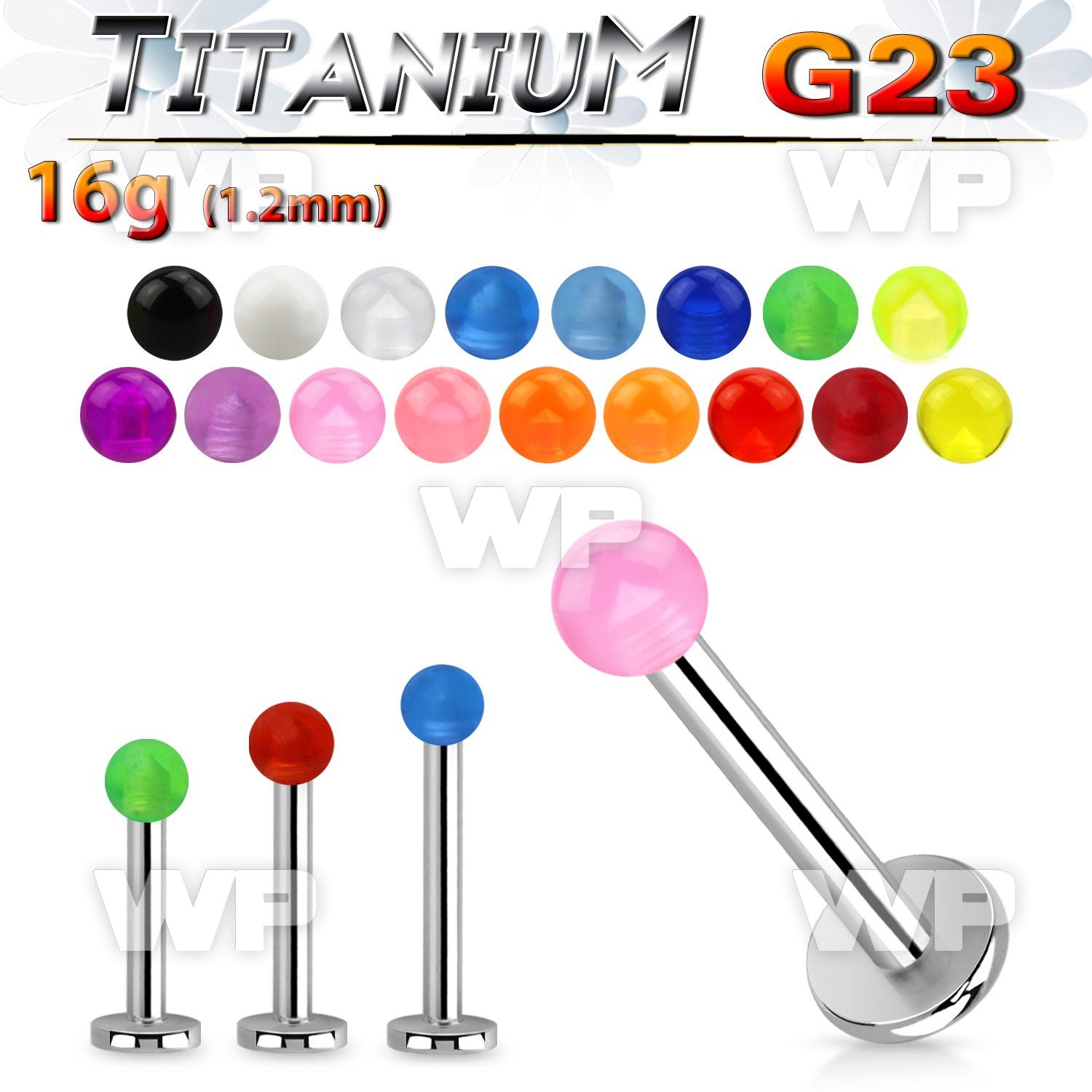 hbhq4z g23 titanium labret stud 1 2mm 3mm uv acrylic ball lower lip piercing
