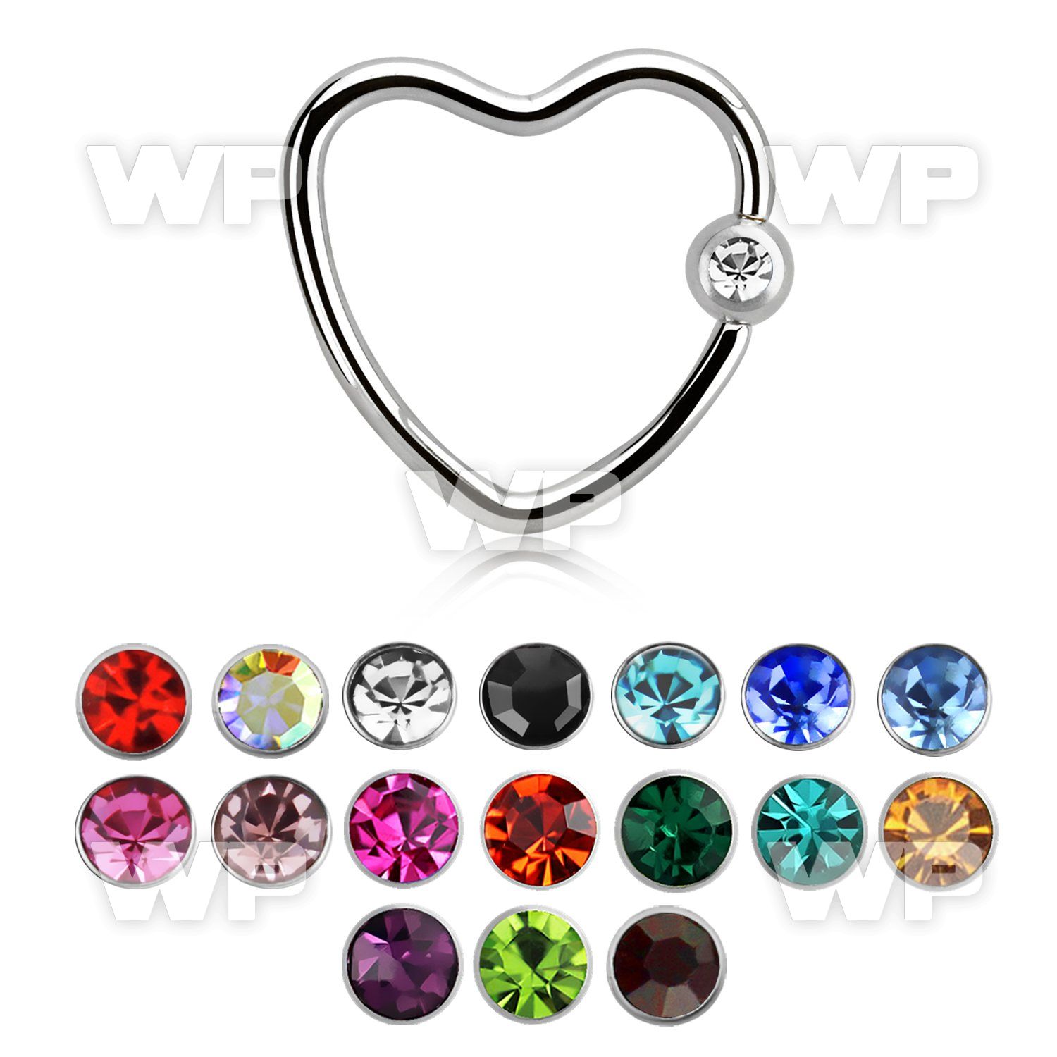 hccr16 316l steel heart shaped ball closure ring w crystal ball