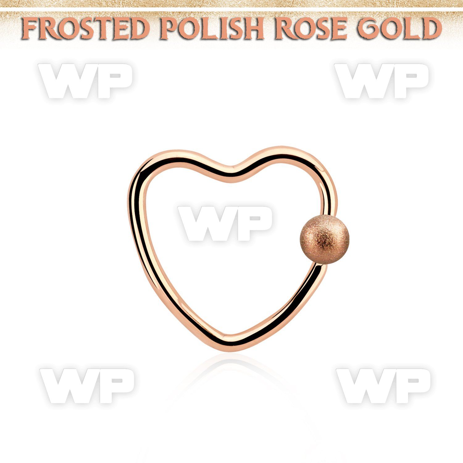 hcrr16f3 rose gold steel heart ball closure ring w frosted ball