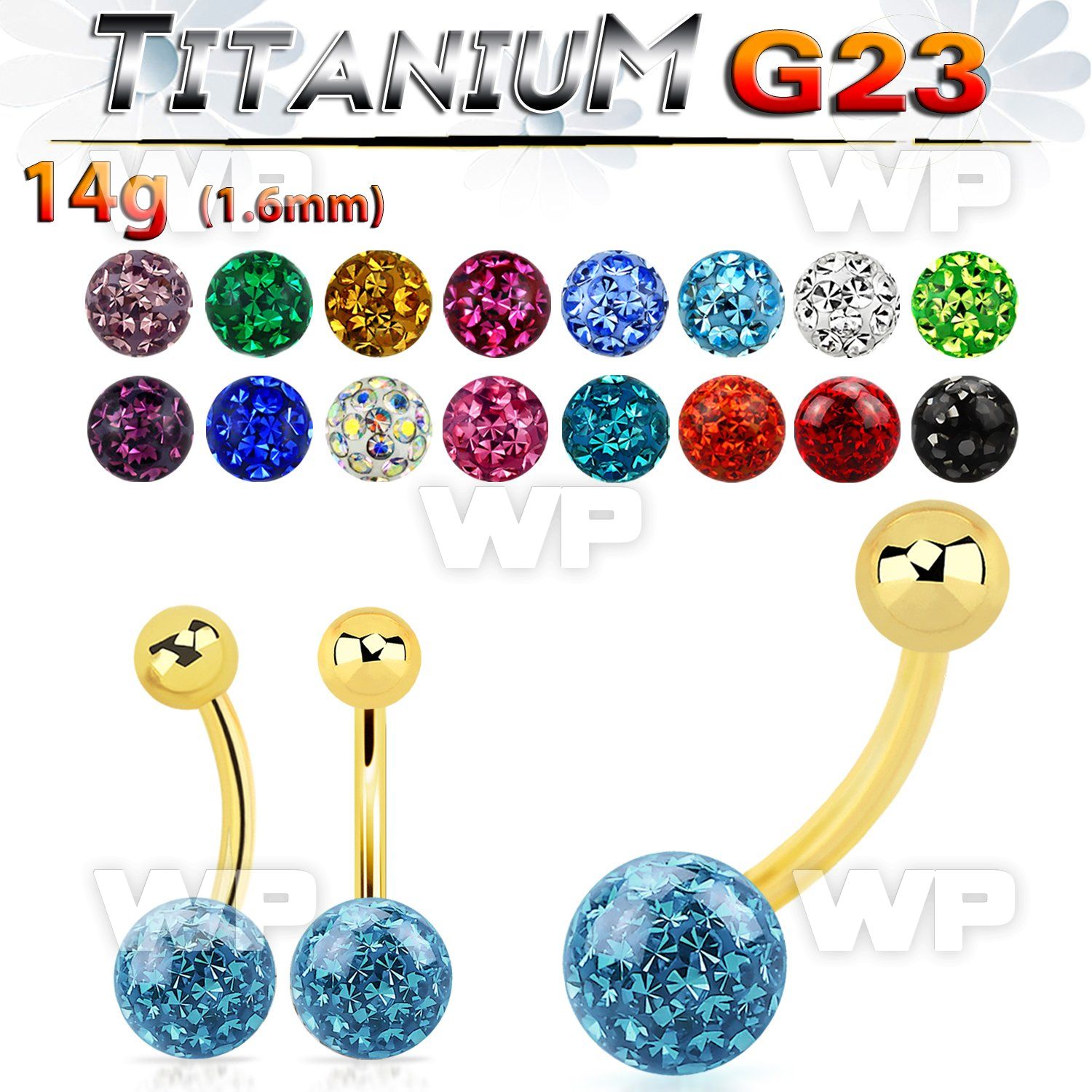 hi4udat gold ion titanium navel bananabell 14g ferido ball