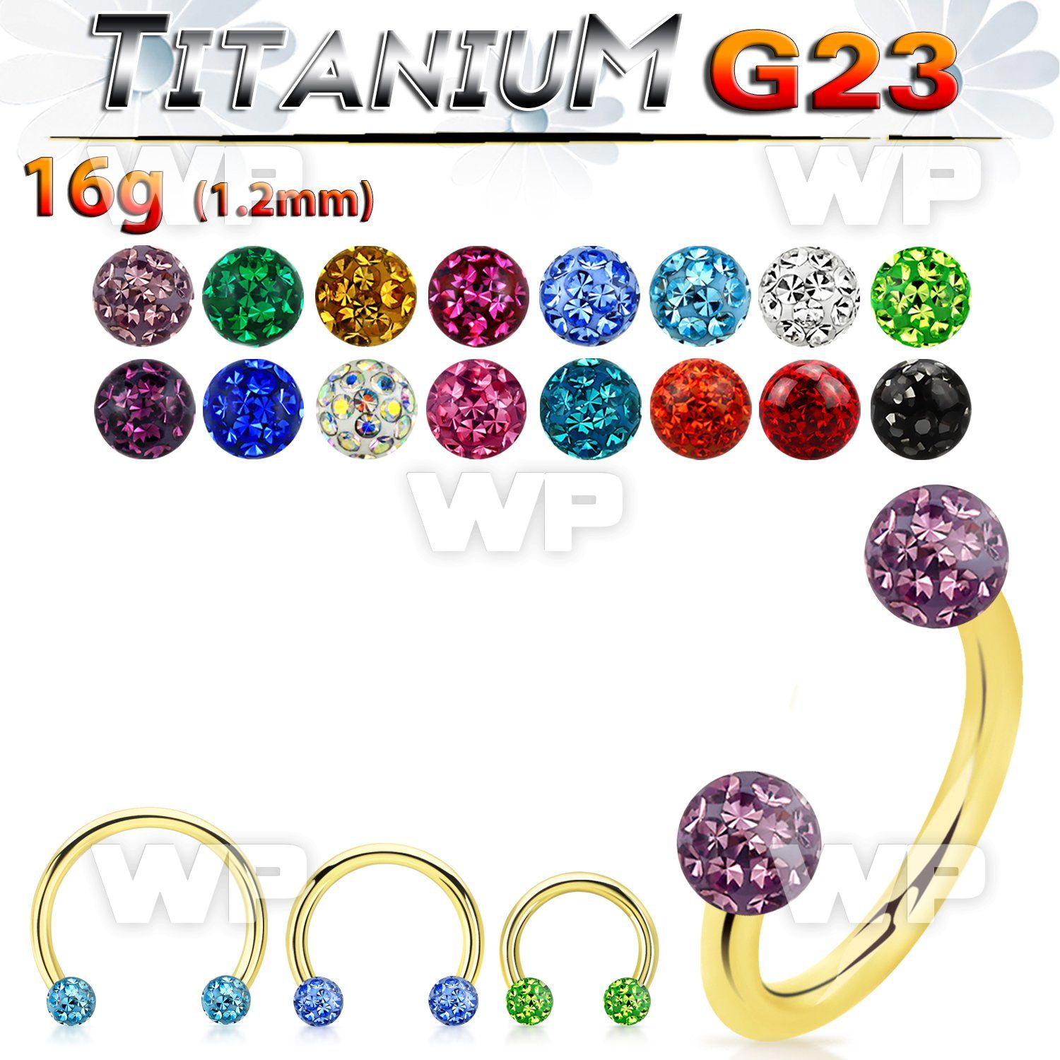 hi64wdaz gold ion titanium horseshoe circular bar 16g ferido