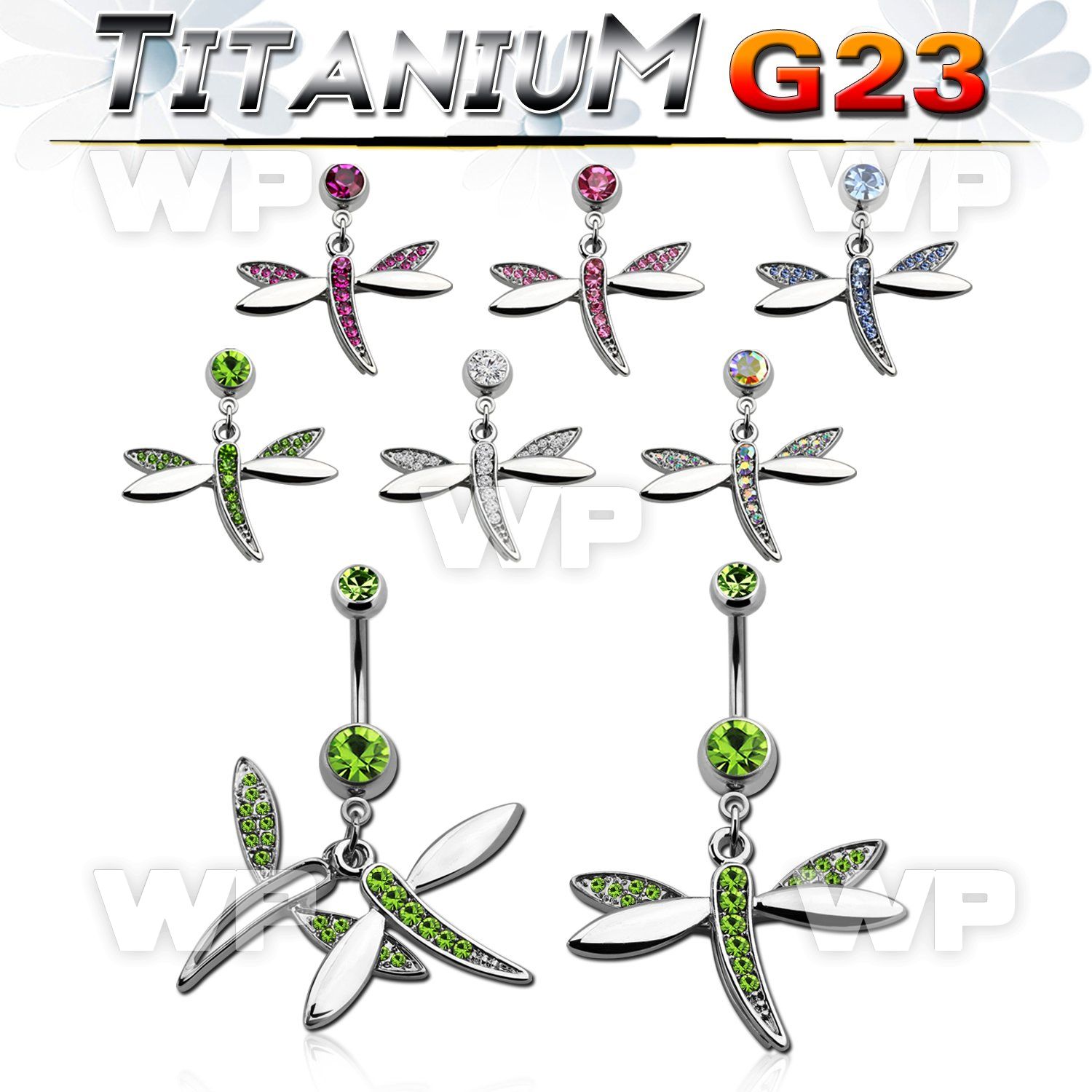hj611i6 g23 titanium belly ring dangling dragonfly crystals len belly piercing