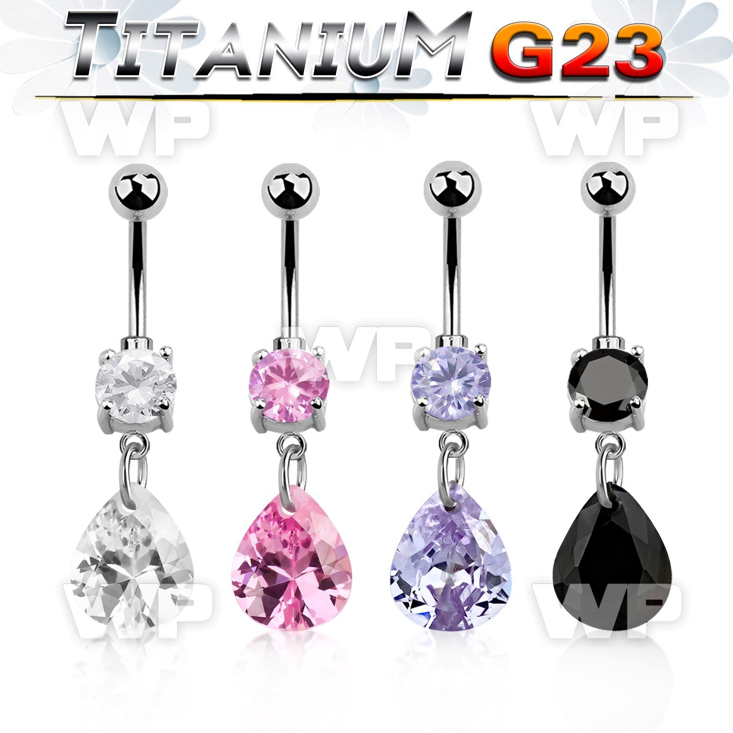 hj61g0p9 g23 titanium belly ring dangling 11 x 9mm pear shaped belly piercing