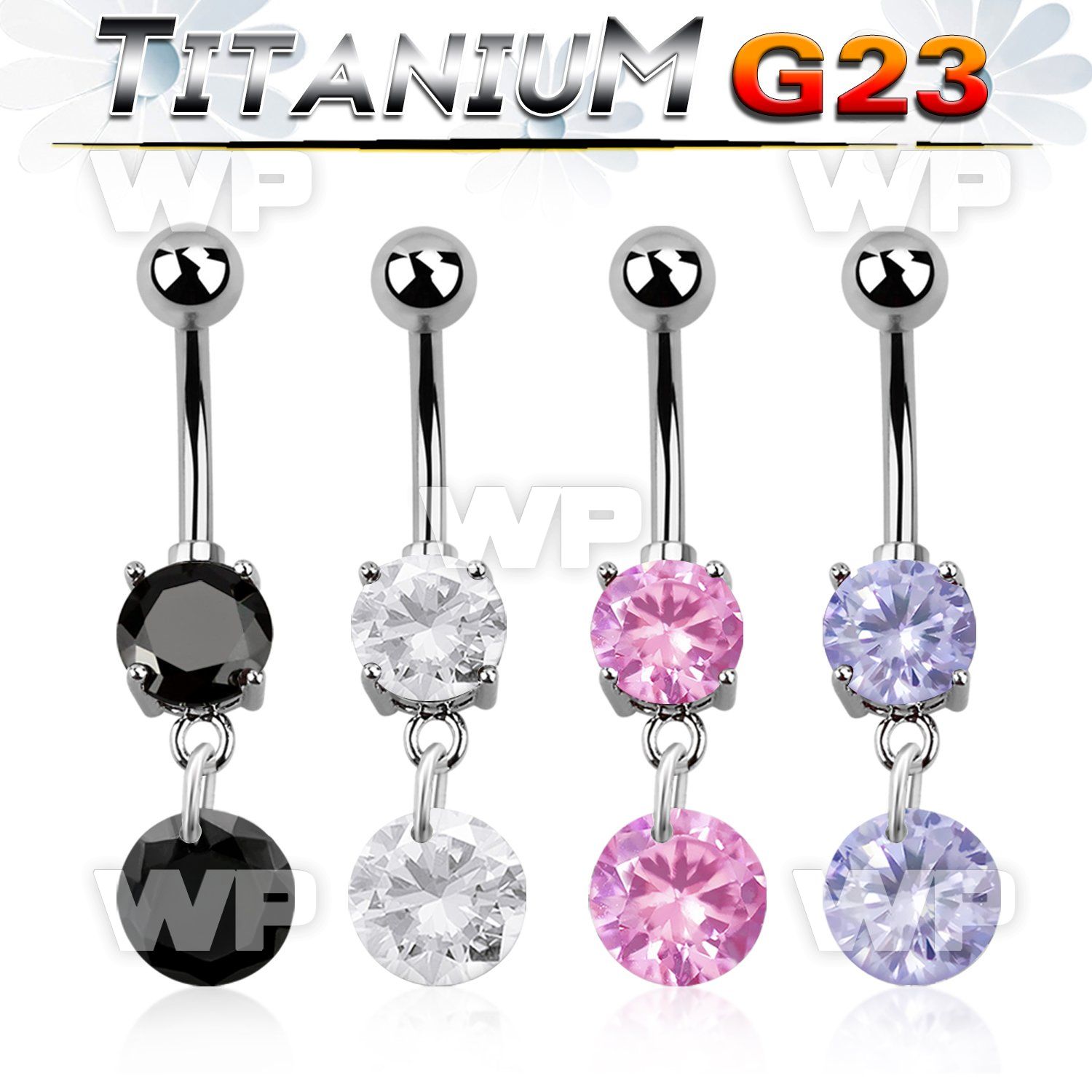 hj61g0pl g23 titanium belly ring dangling 8mm round cz stone len belly piercing