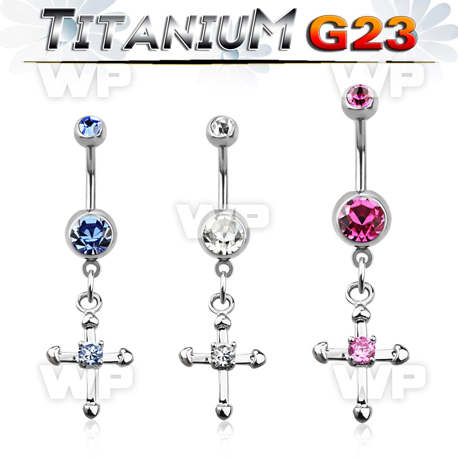hj61ge03 g23 titanium belly ring dangling small crosscenter pron belly piercing
