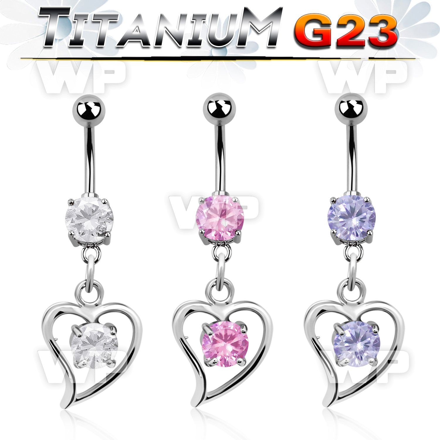hj61gel g23 titanium belly ring dangling heart an inner round belly piercing