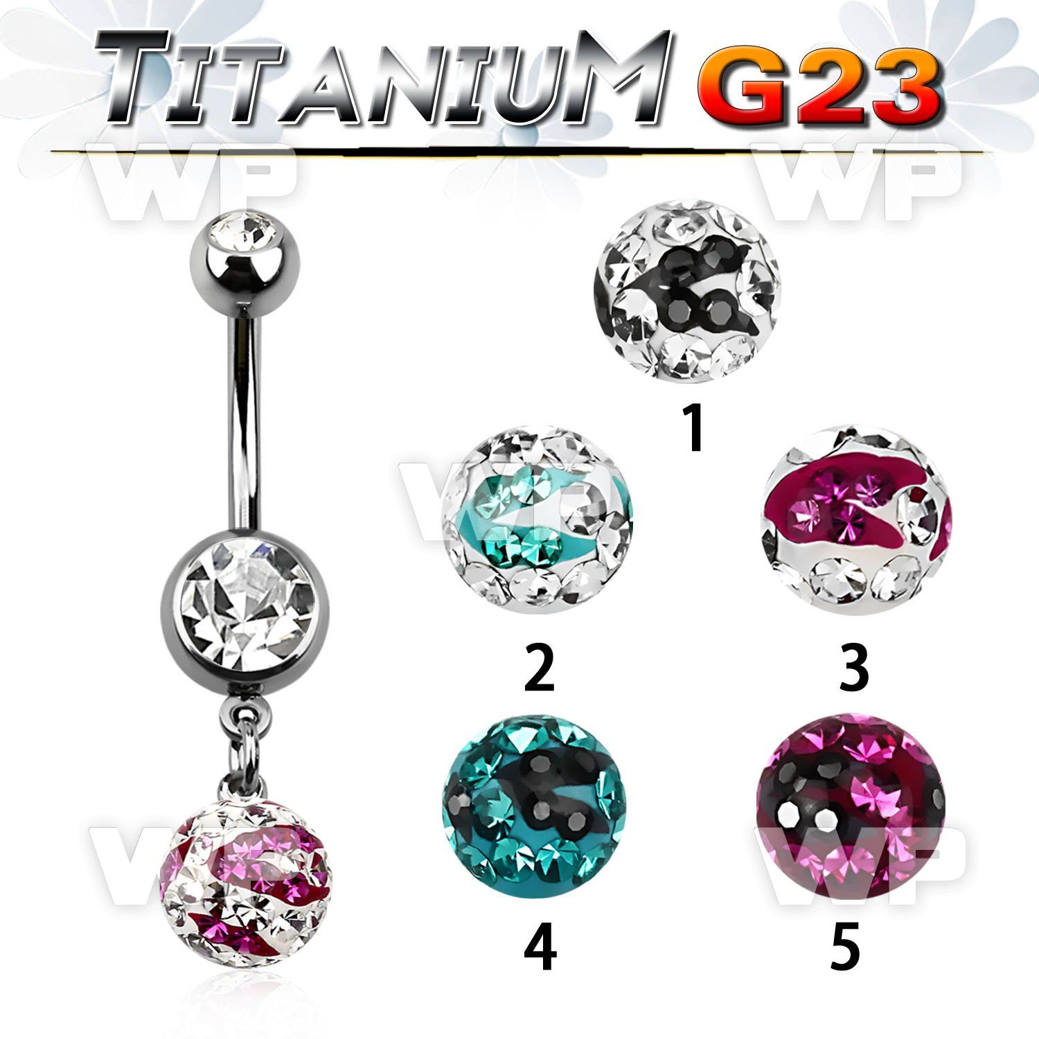 hj61yky6 g23 titanium belly ring dangling 8mm ferido glued multi belly piercing