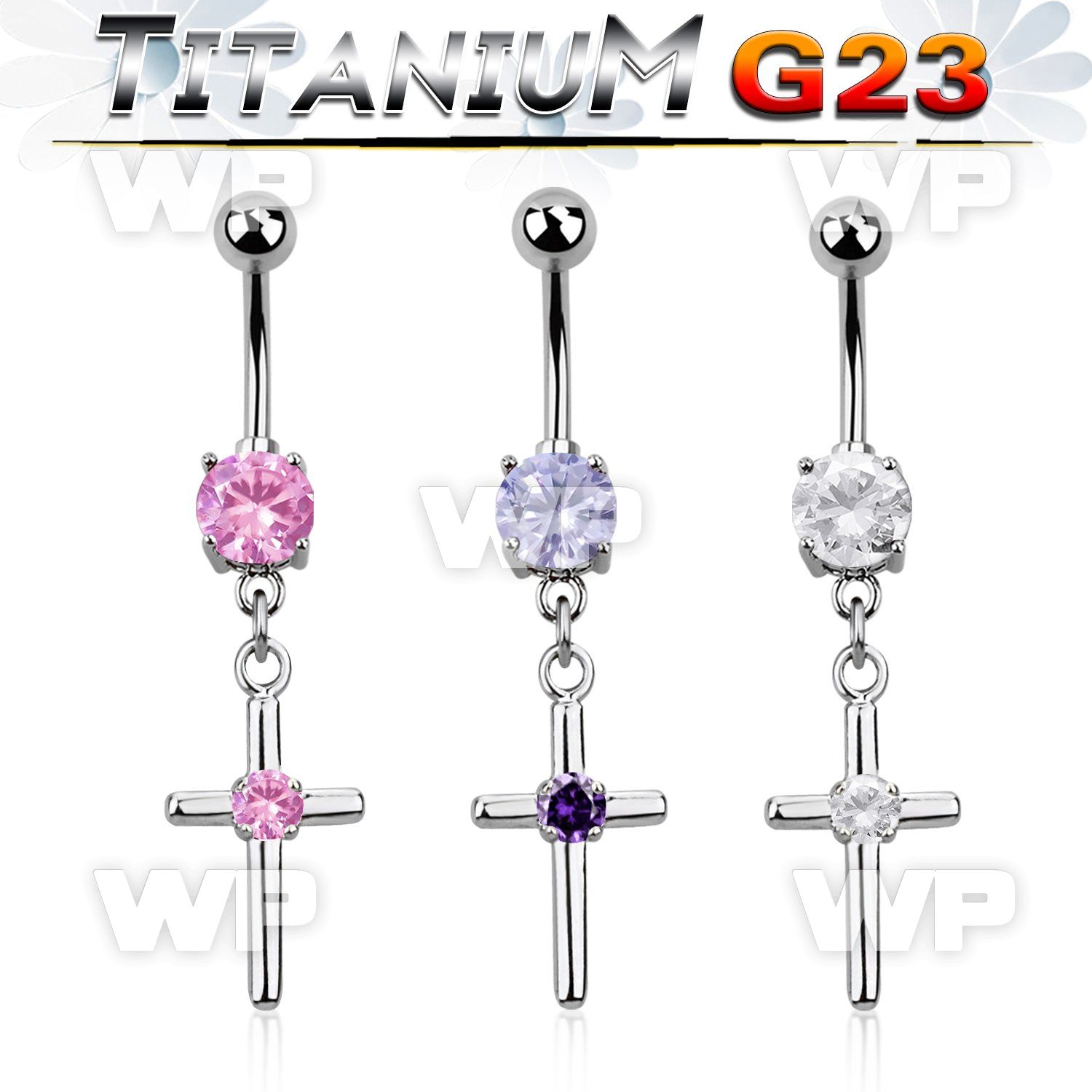 hj61z90 g23 titanium belly ring dangling plain crosscenter pron belly piercing