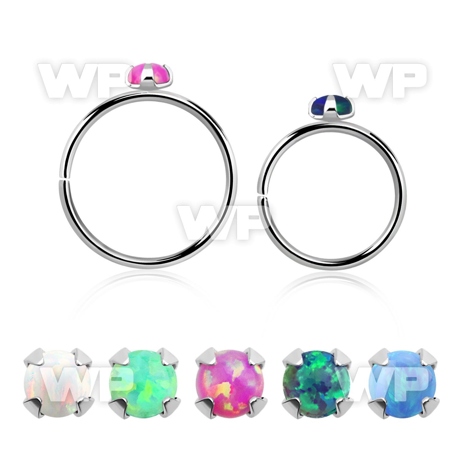 hppo2 silver seamless nose hoop w 2mm prong set synthetic opal