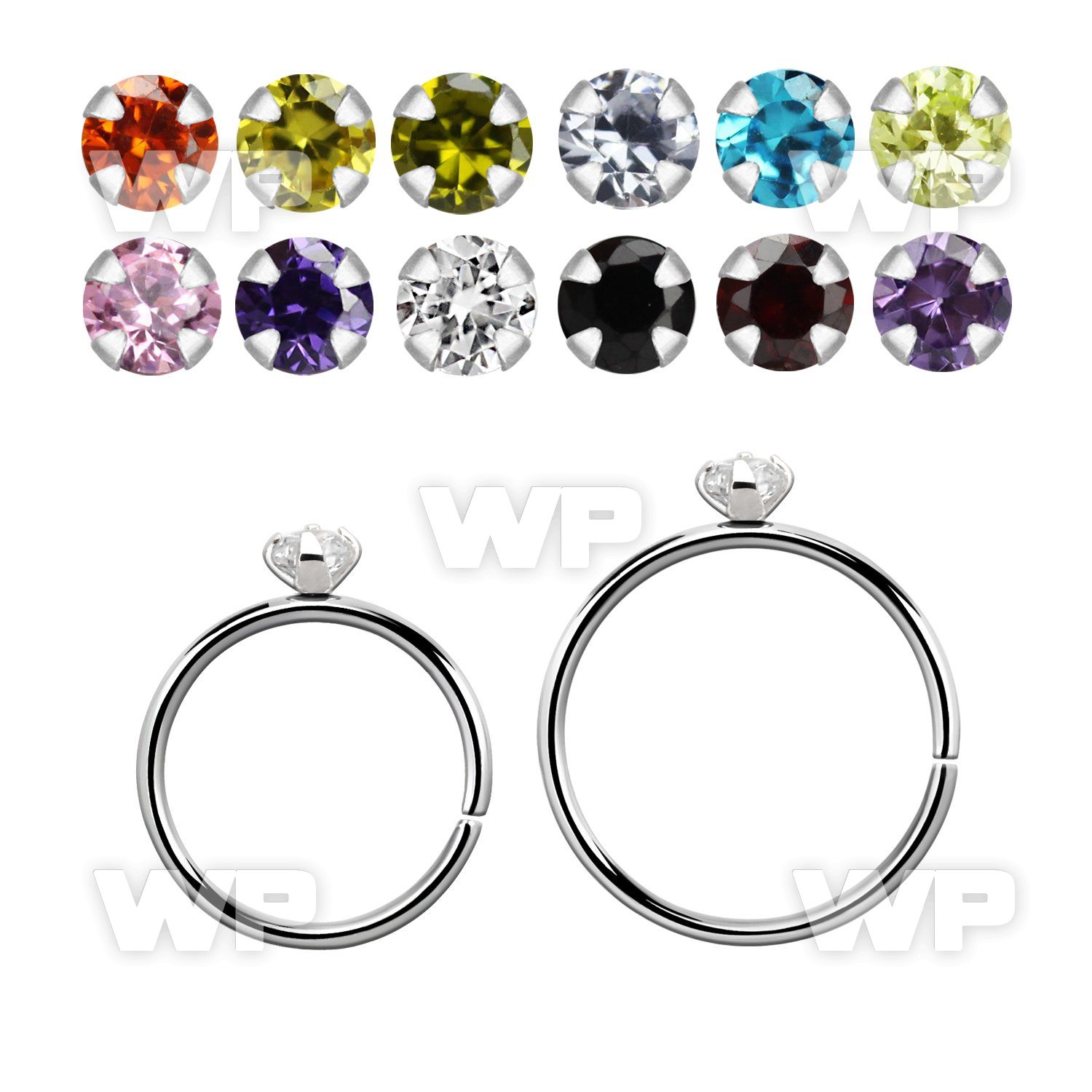 hpz2m silver seamless nose hoop w 2mm prong set cz stone