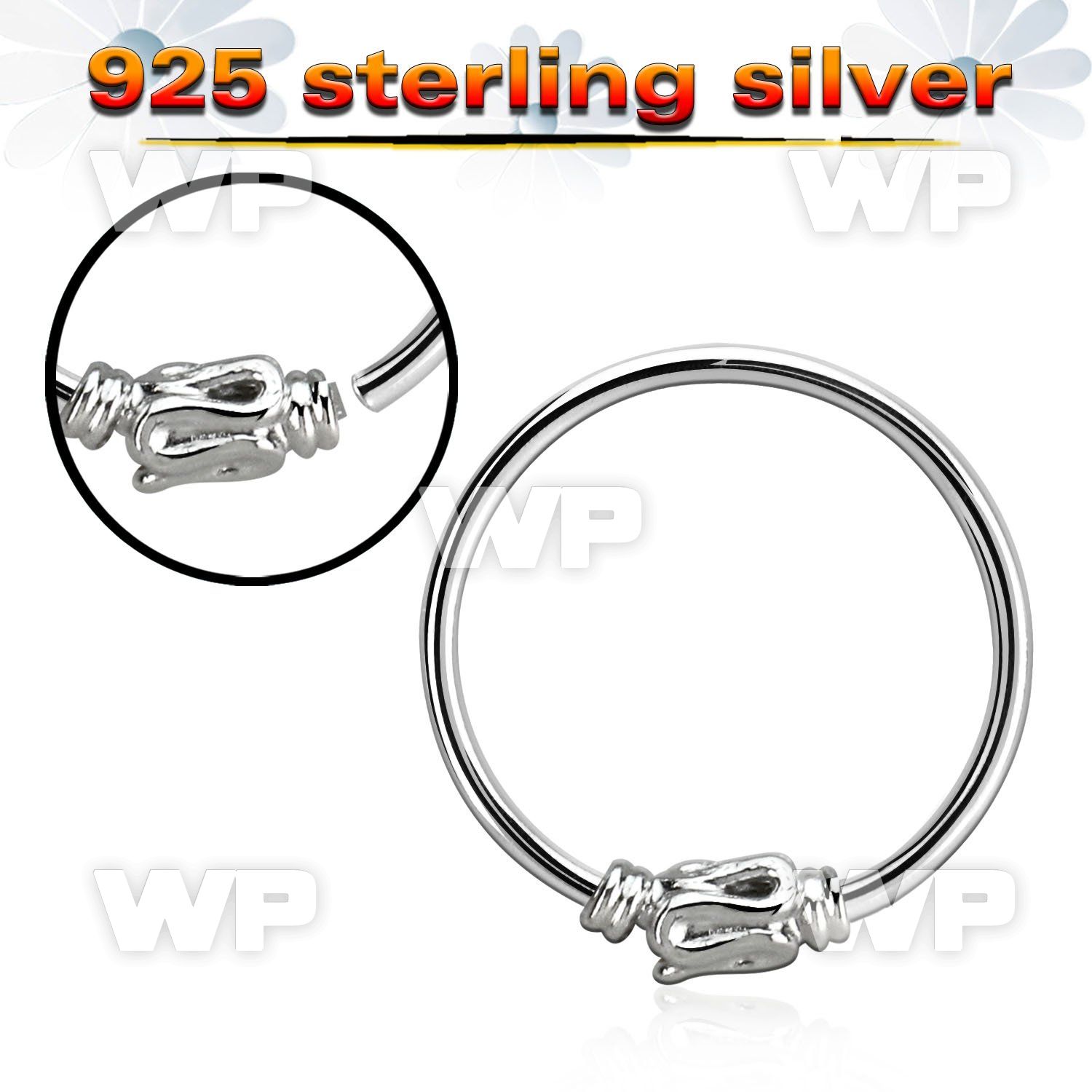 hr15 silver seamless nose hoop w balinese wire design