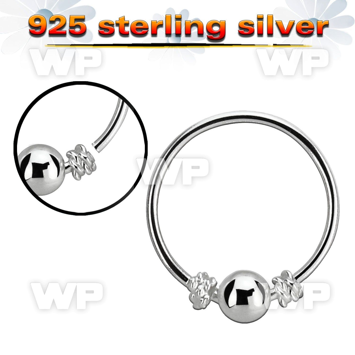 hr17 silver seamless nose hoop w bali wire design 3mm ball