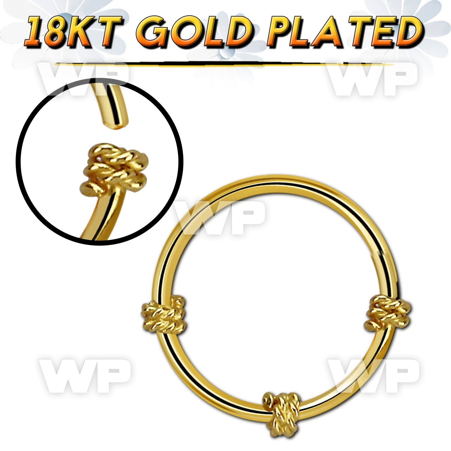 hr27rg gold plated silver seamless nose hoop w twisted wire 