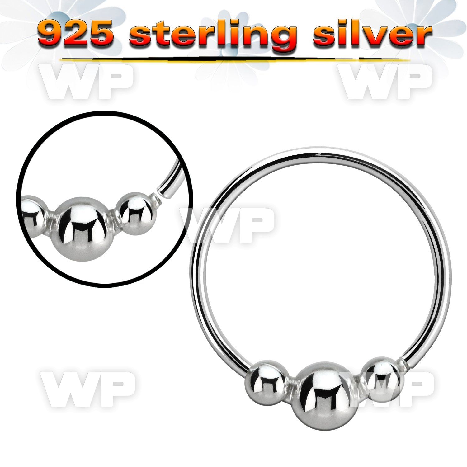 hr28 silver seamless nose hoop w 3mm ball between small balls
