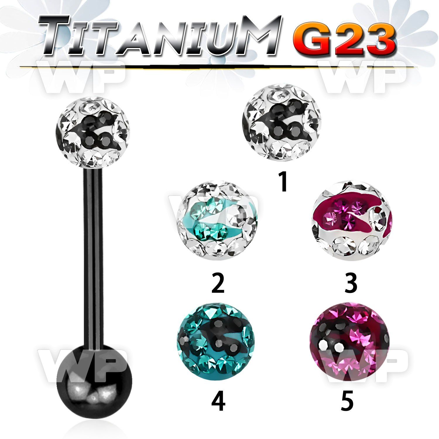 hr44das6 ion plated g23 titanium tongue bar 1 6mm 5mm ferido glu tongue piercing